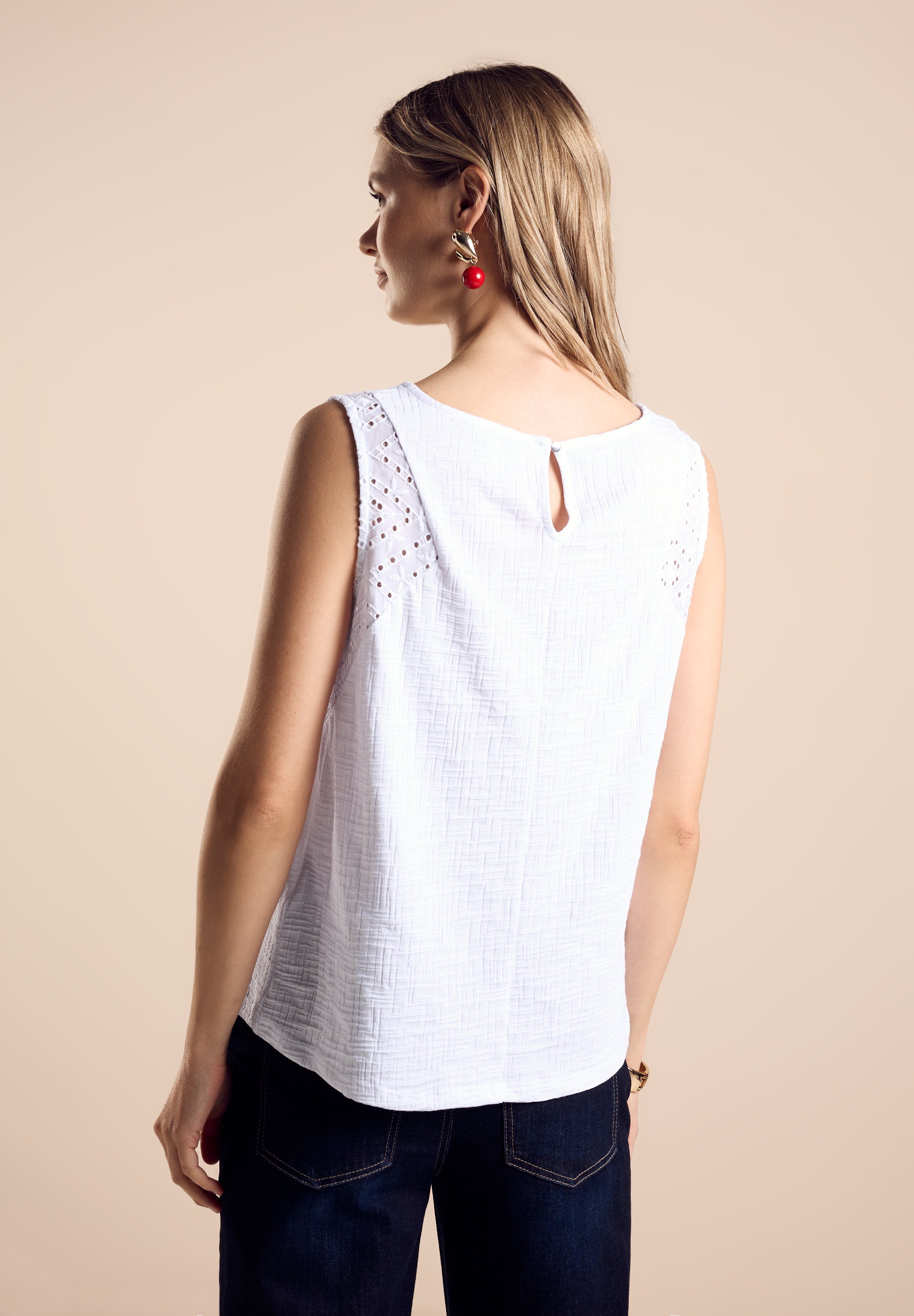 Street One Struktur-Top Damen Sommerliche Stickerei Ärmellos Baumwollmix