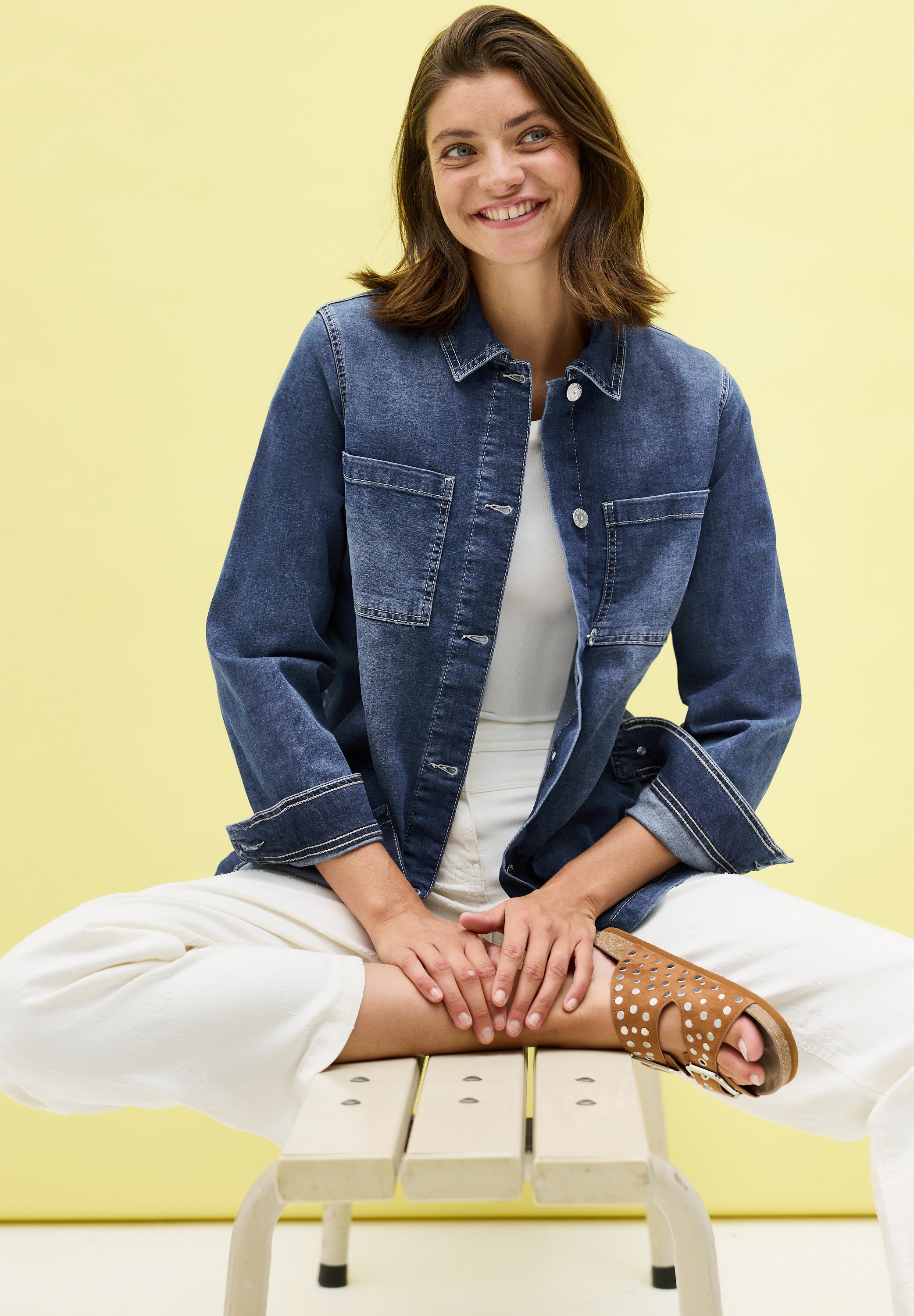 CECIL Denim Overshirt Damen Leichter Baumwollmix Stretch