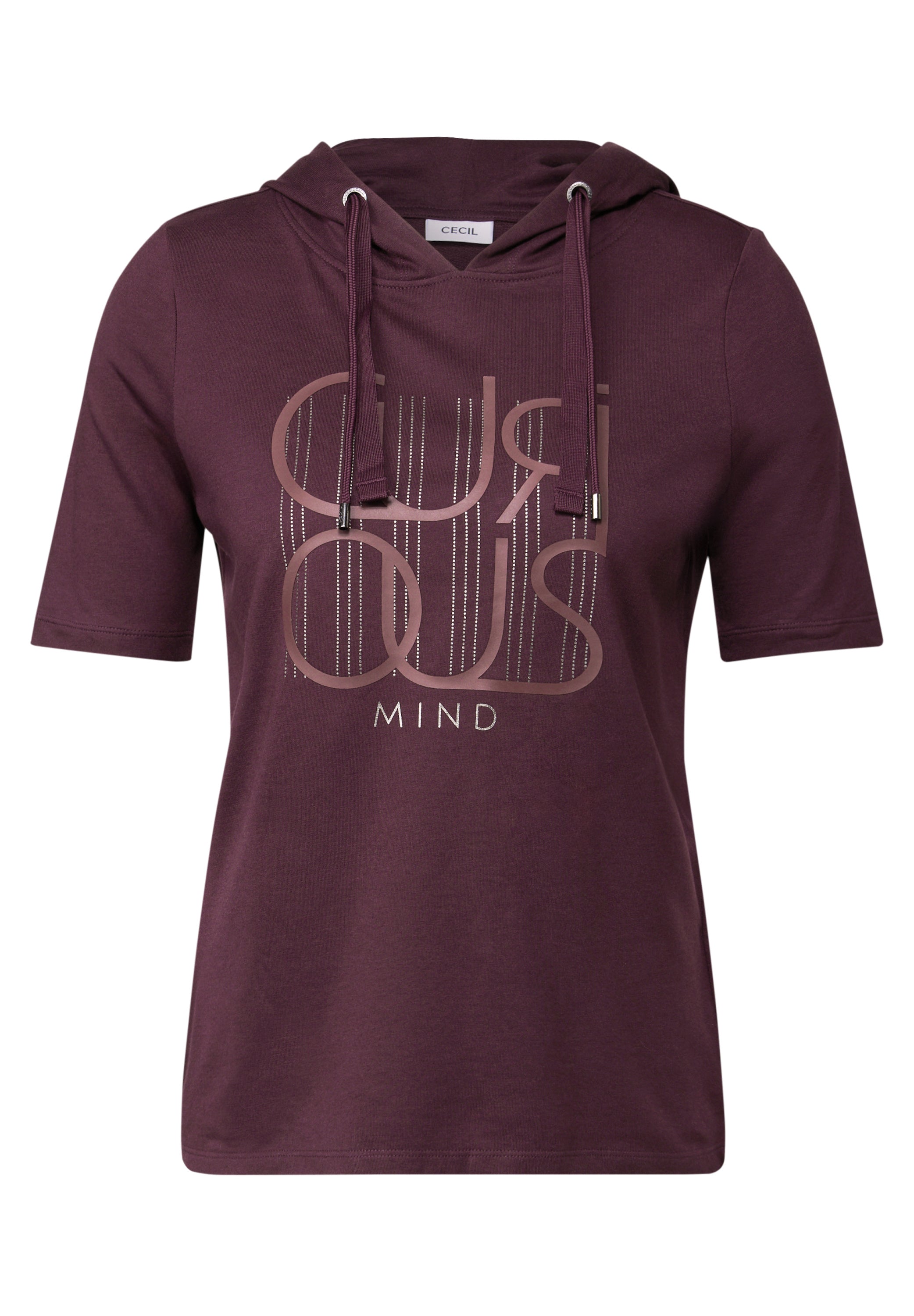 CECIL Kapuzenshirt Damen Wording Artwork Kurzarm Baumwoll-Modal Mix