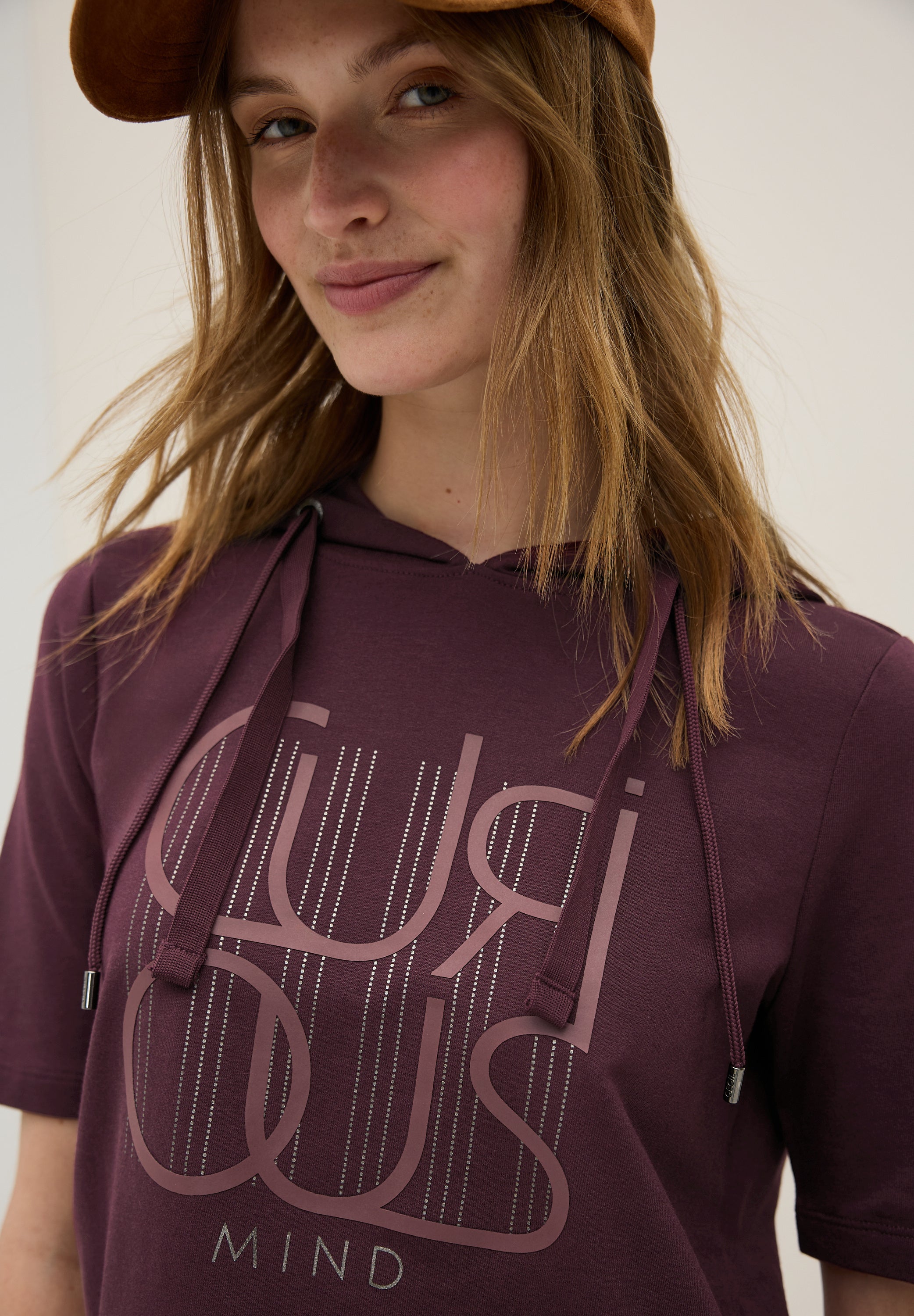 CECIL Kapuzenshirt Damen Wording Artwork Kurzarm Baumwoll-Modal Mix