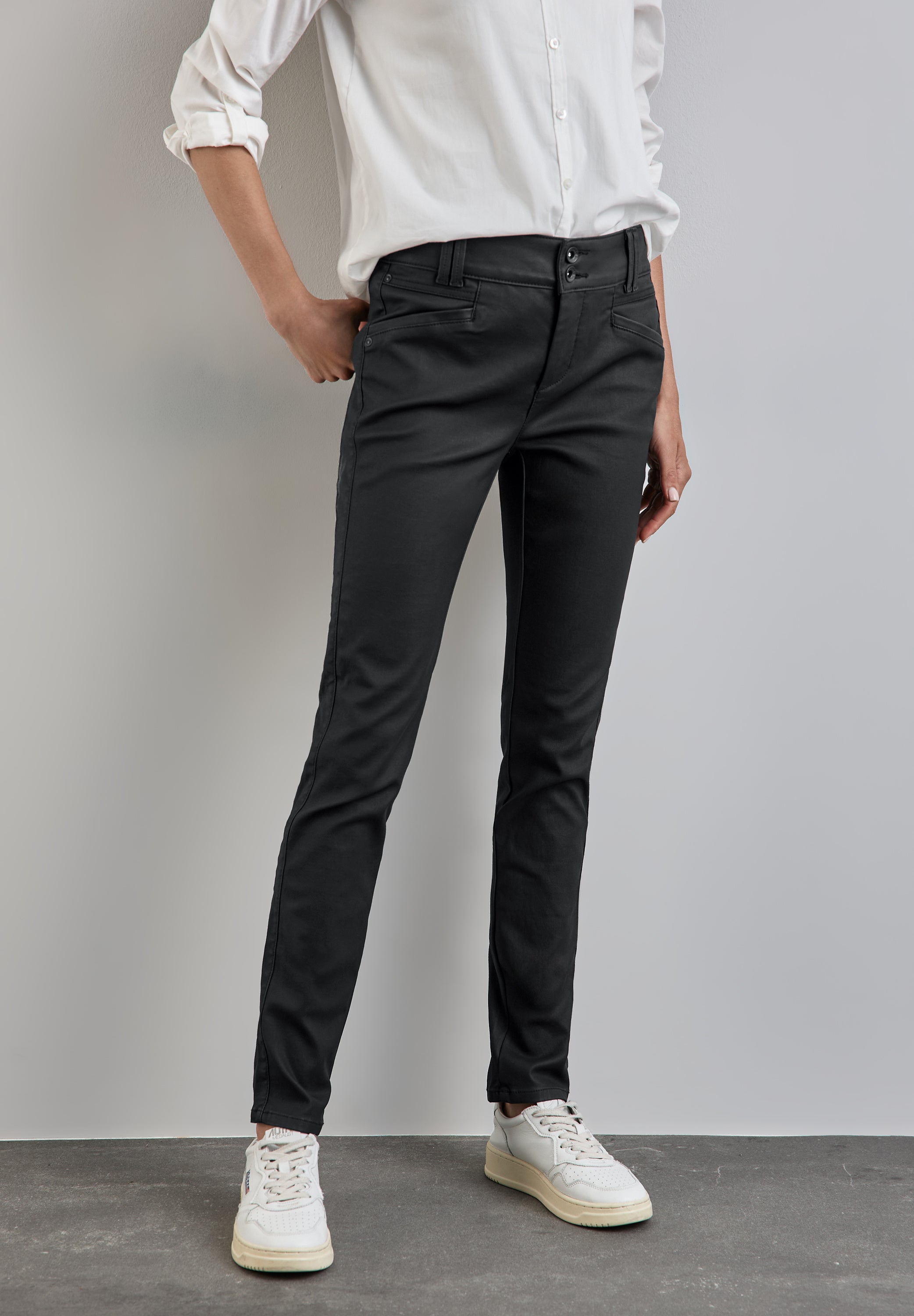 Street One Hose Coating-Effekt Slim Fit Damen Leder-Optik