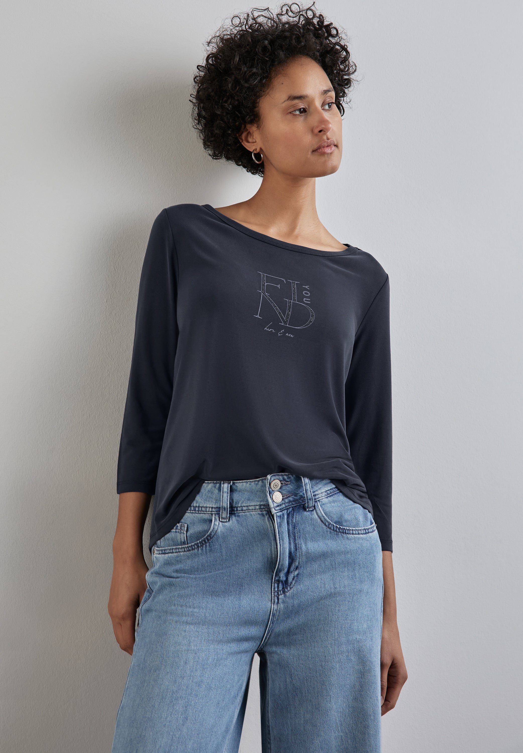 Street One Shirt Damen 3/4-Arm Seidiger Glanz Modal Mix