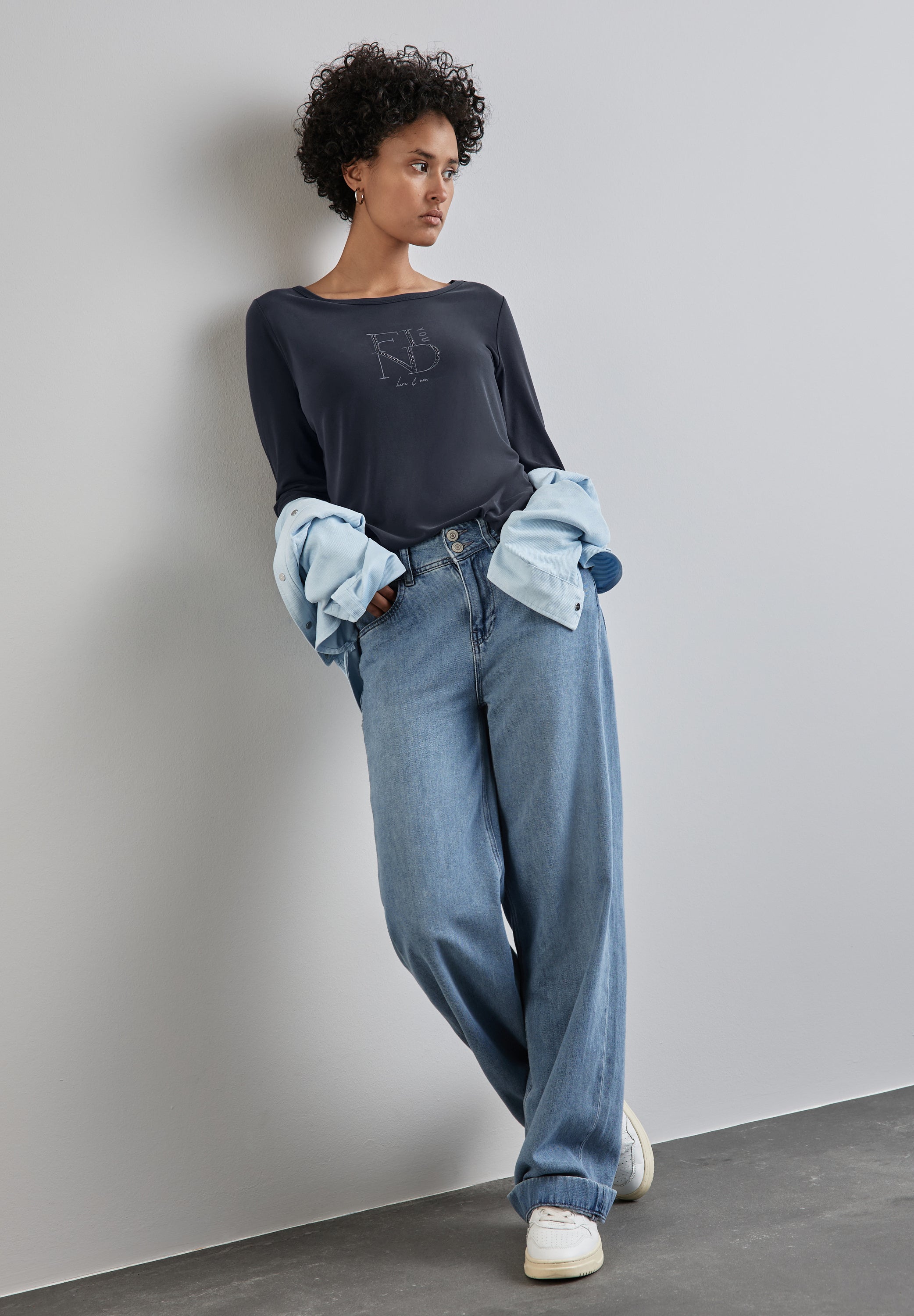Street One Shirt Damen 3/4-Arm Seidiger Glanz Modal Mix