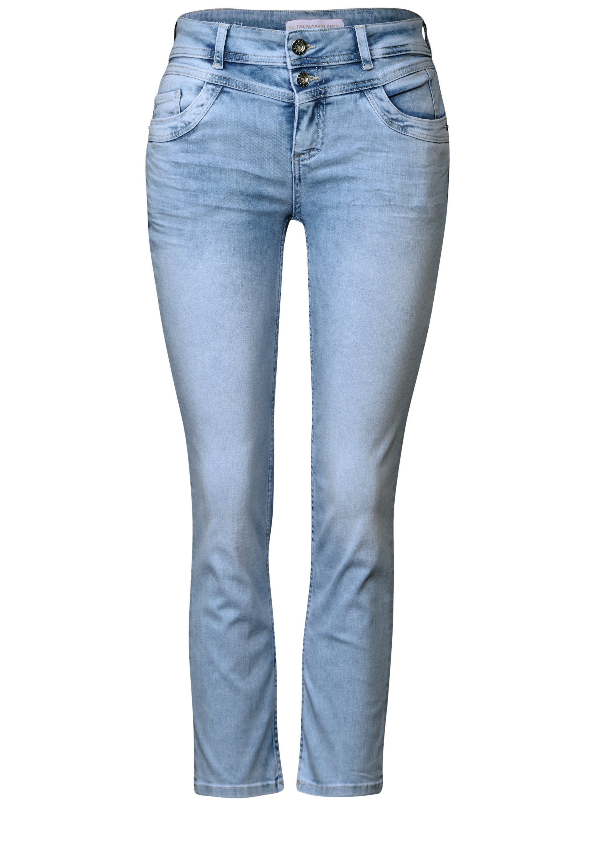 Street One Damen 7/8-Jeans Casual Fit Slim Legs Mid Waist Bleached