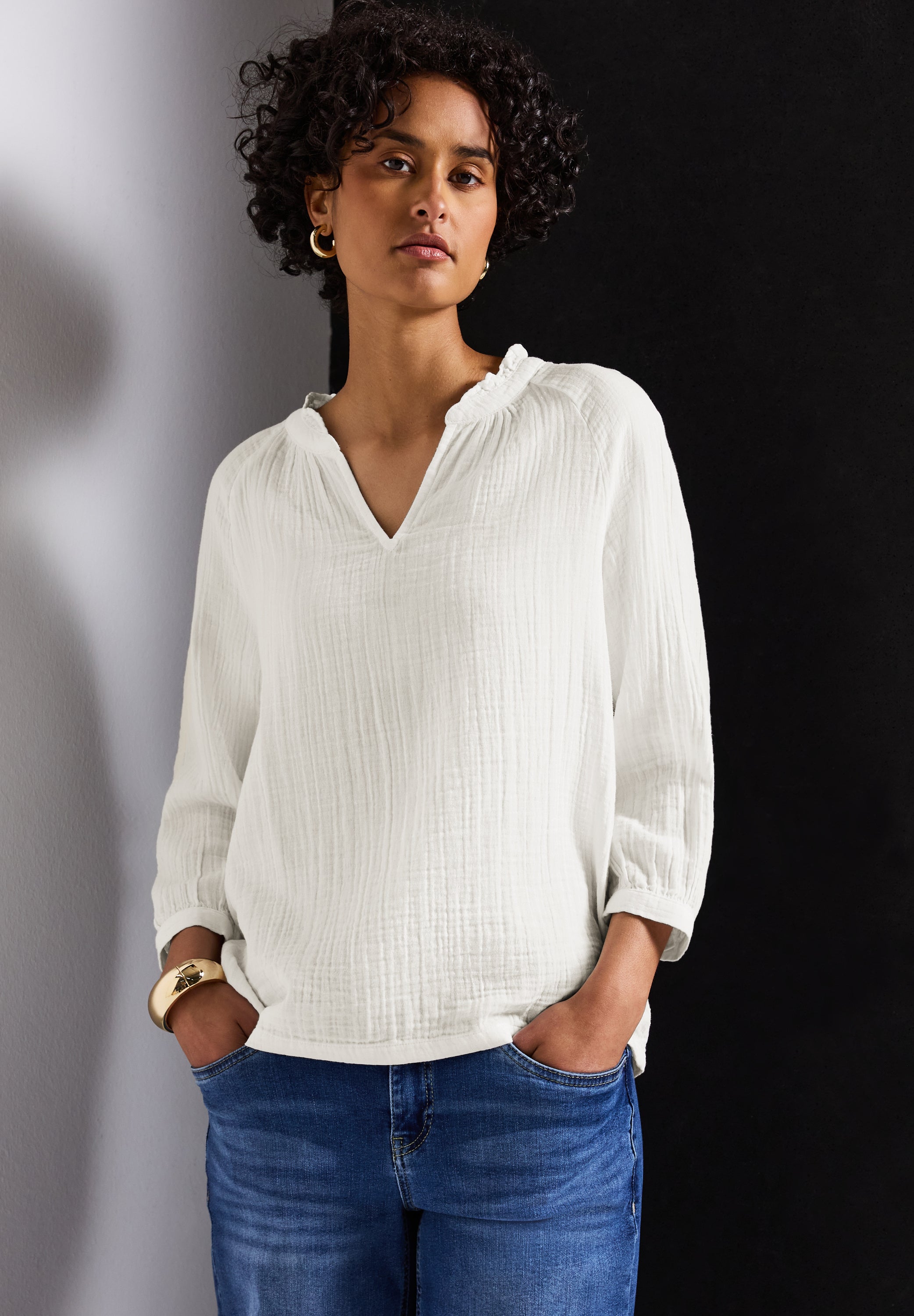 Street One Tunika Bluse Damen Luftige 3/4-Arm Rüschendetails