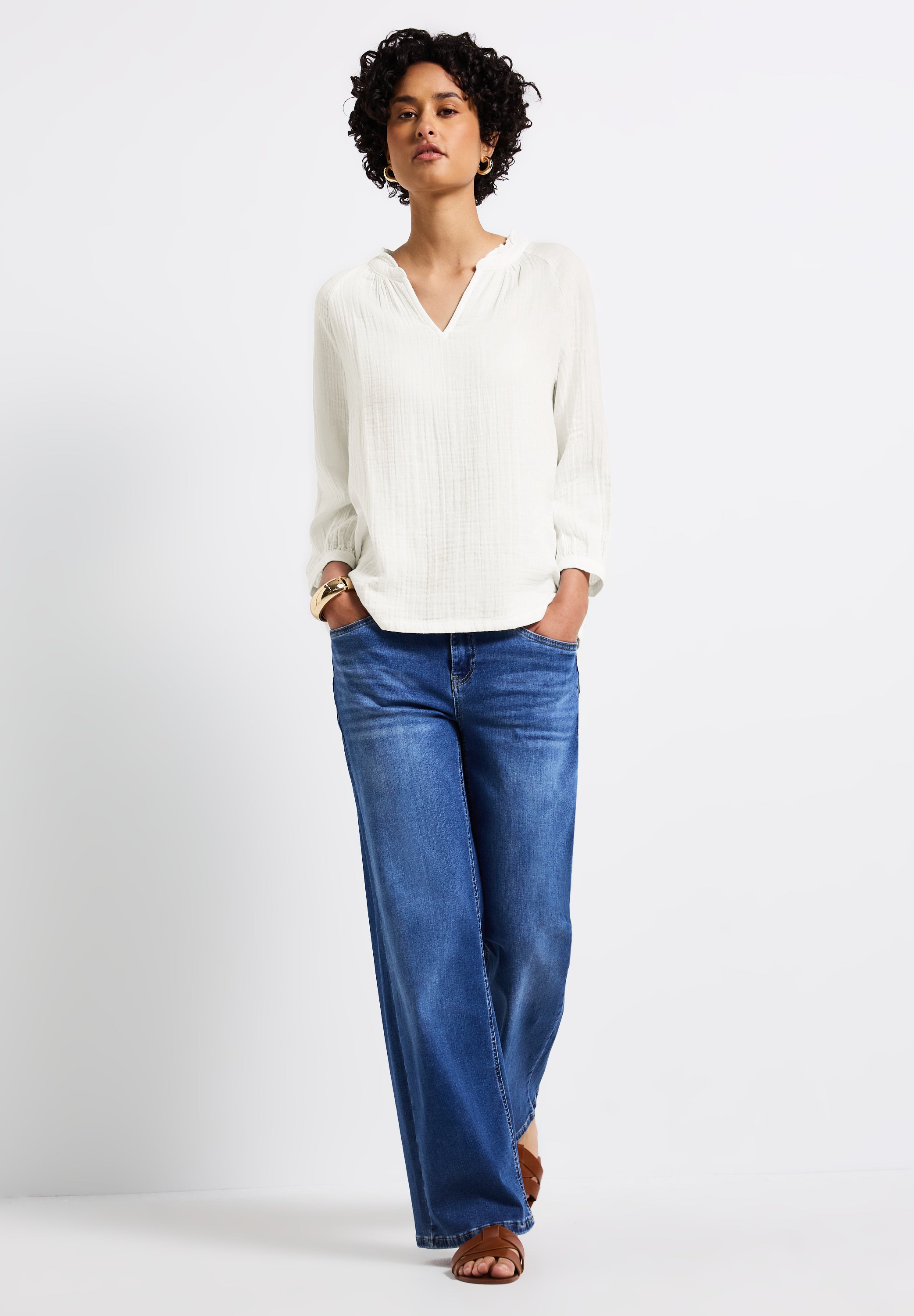 Street One Tunika Bluse Damen Luftige 3/4-Arm Rüschendetails