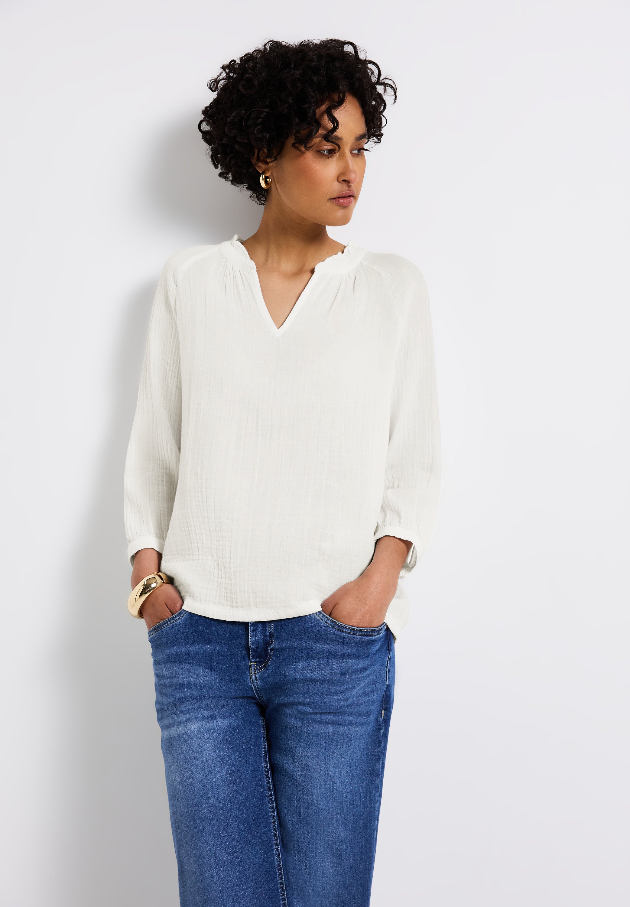 Street One Tunika Bluse Damen Luftige 3/4-Arm Rüschendetails