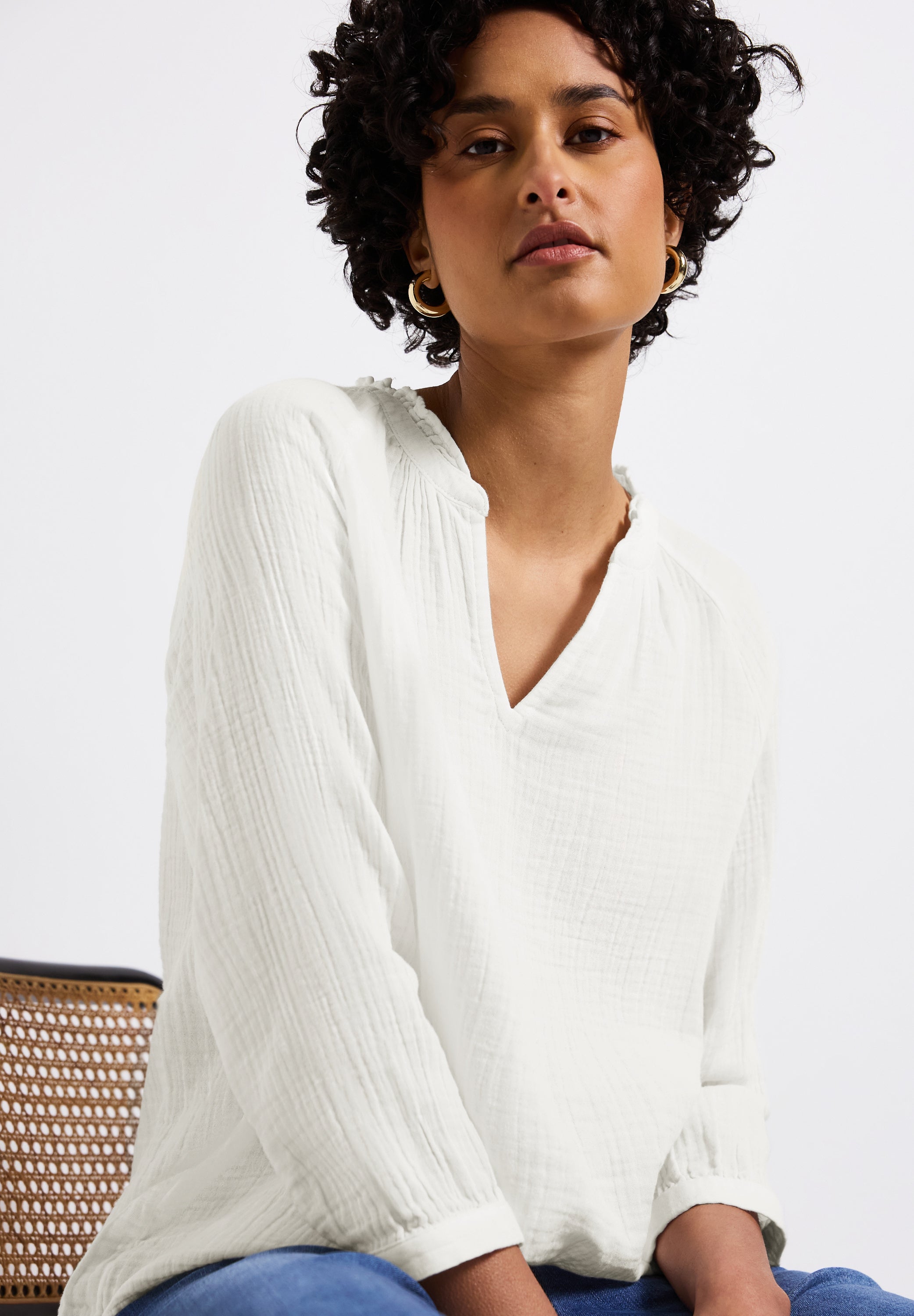 Street One Tunika Bluse Damen Luftige 3/4-Arm Rüschendetails