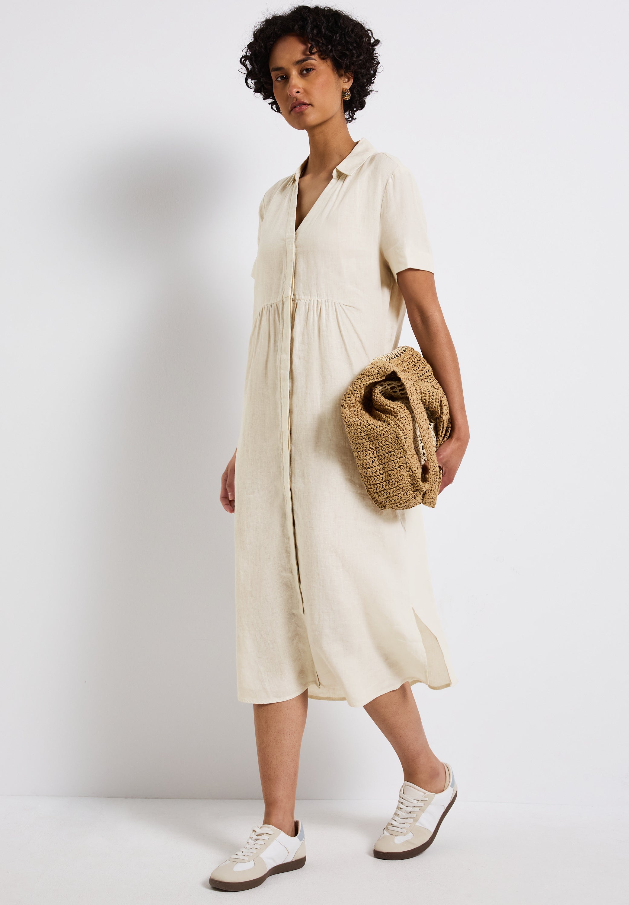 Street One Midi-Kleid Damen Leichte Leinenqualität