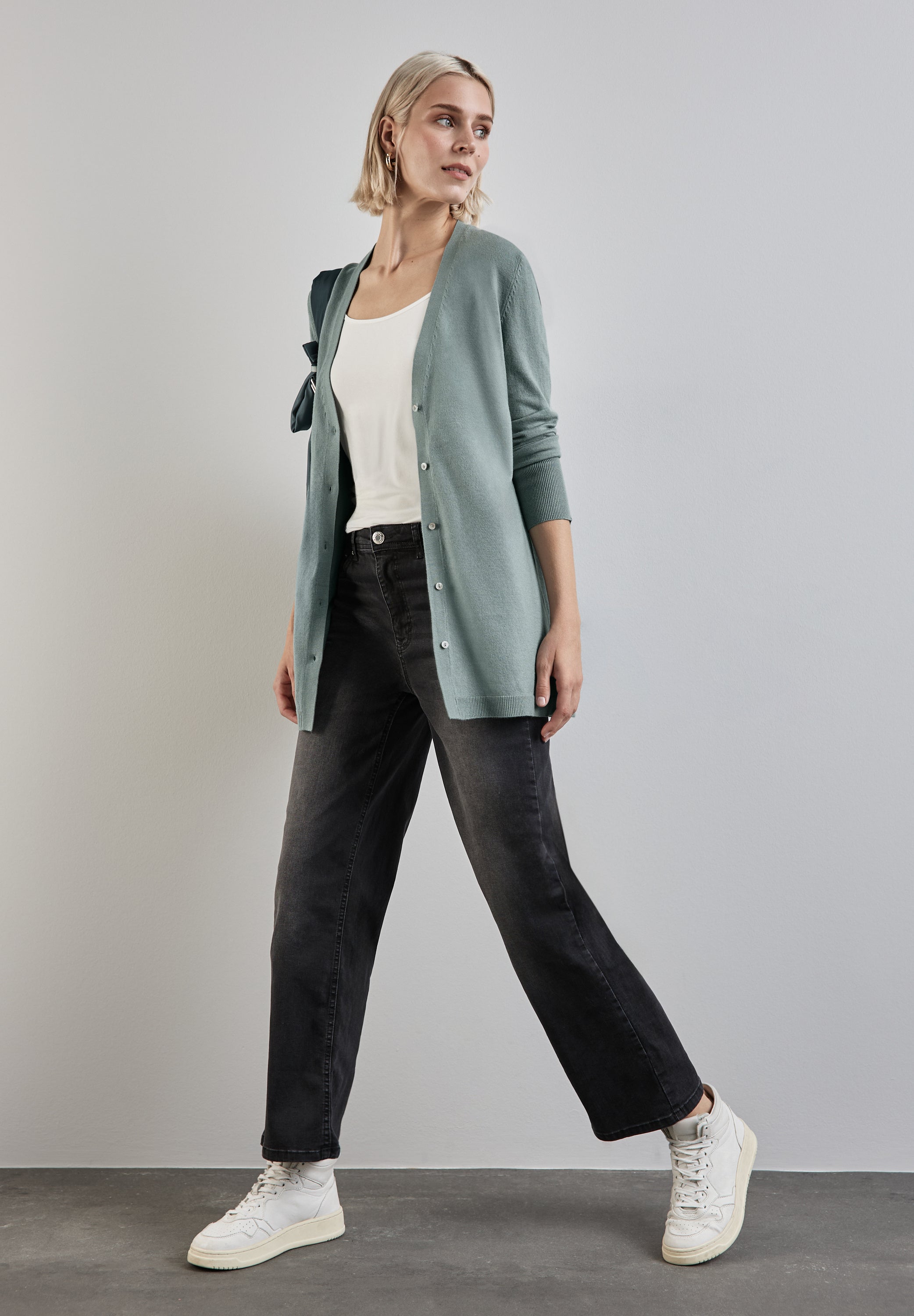 Street One Basic Cardigan Damen Langarm V-Ausschnitt Knopfleiste