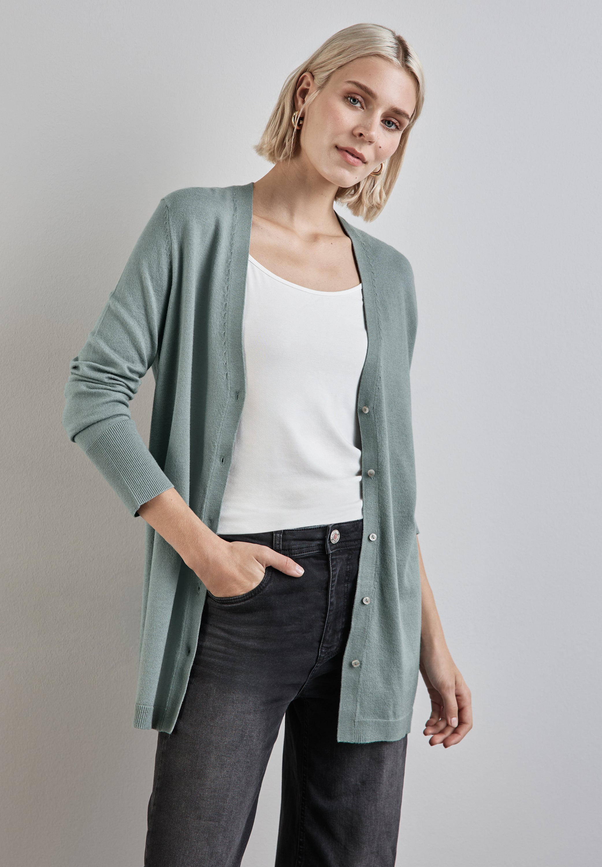 Street One Basic Cardigan Damen Langarm V-Ausschnitt Knopfleiste