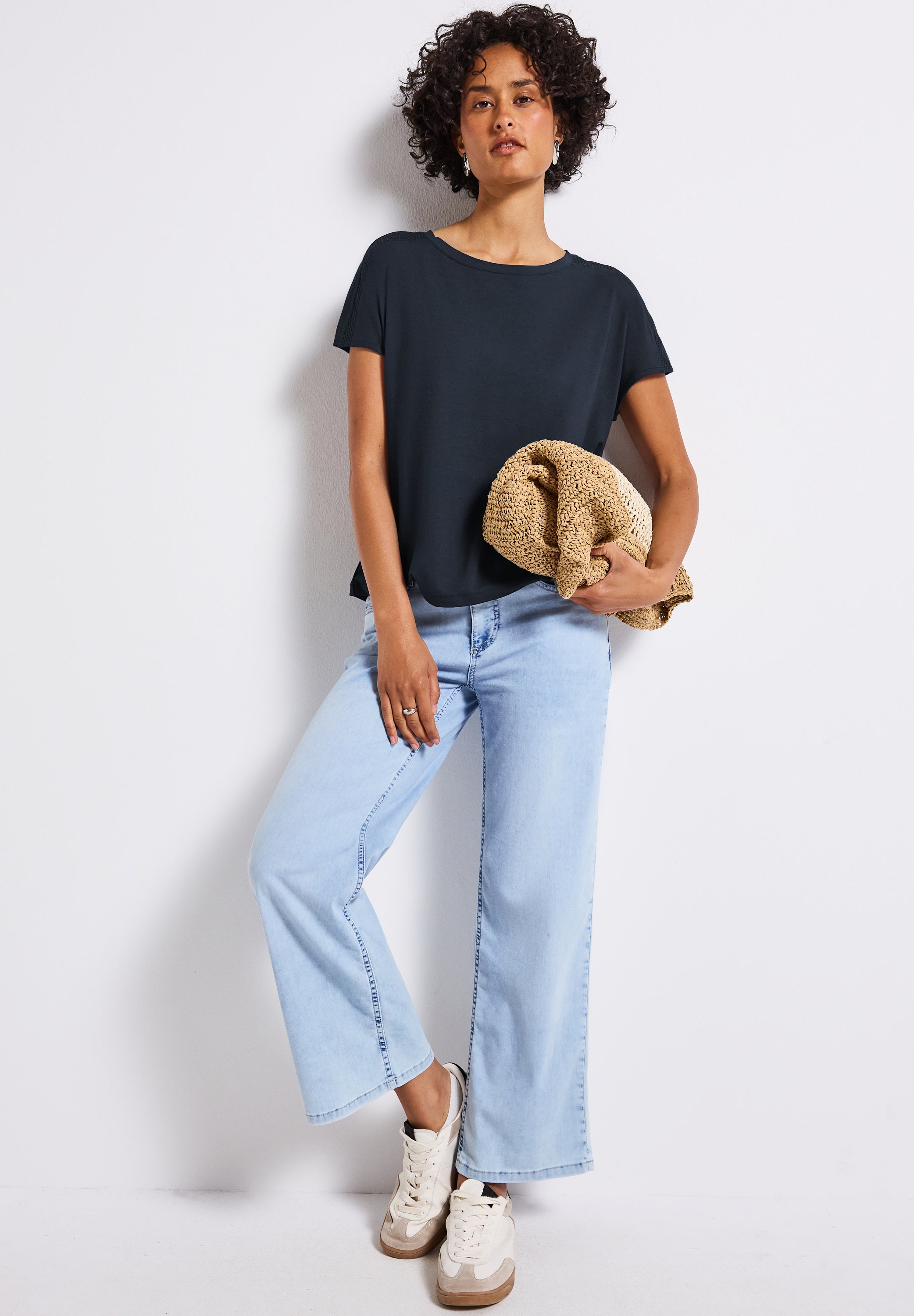 Street One Jersey-Shirt Damen mit Mesh-Detail und dropped shoulders