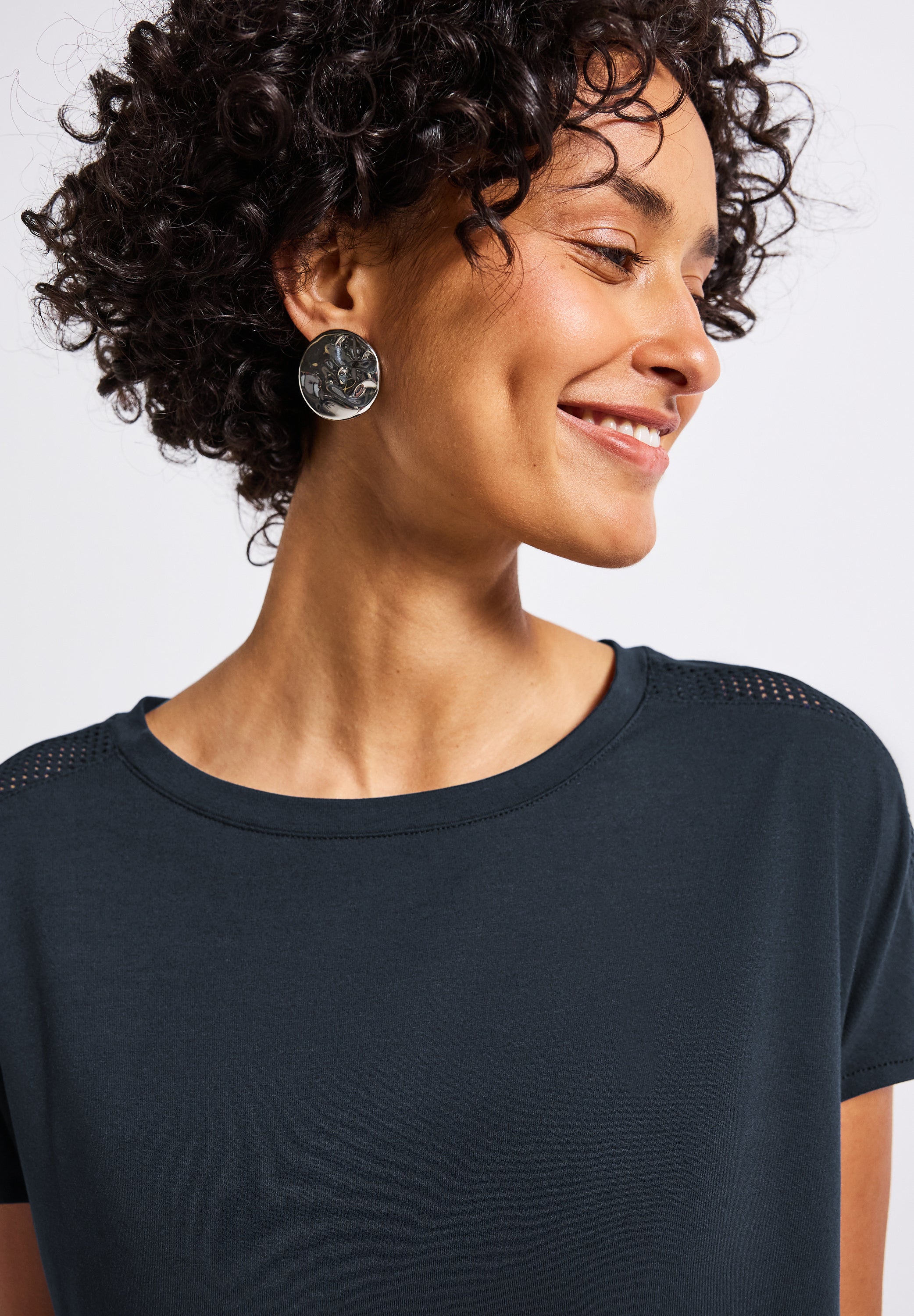 Street One Jersey-Shirt Damen mit Mesh-Detail und dropped shoulders