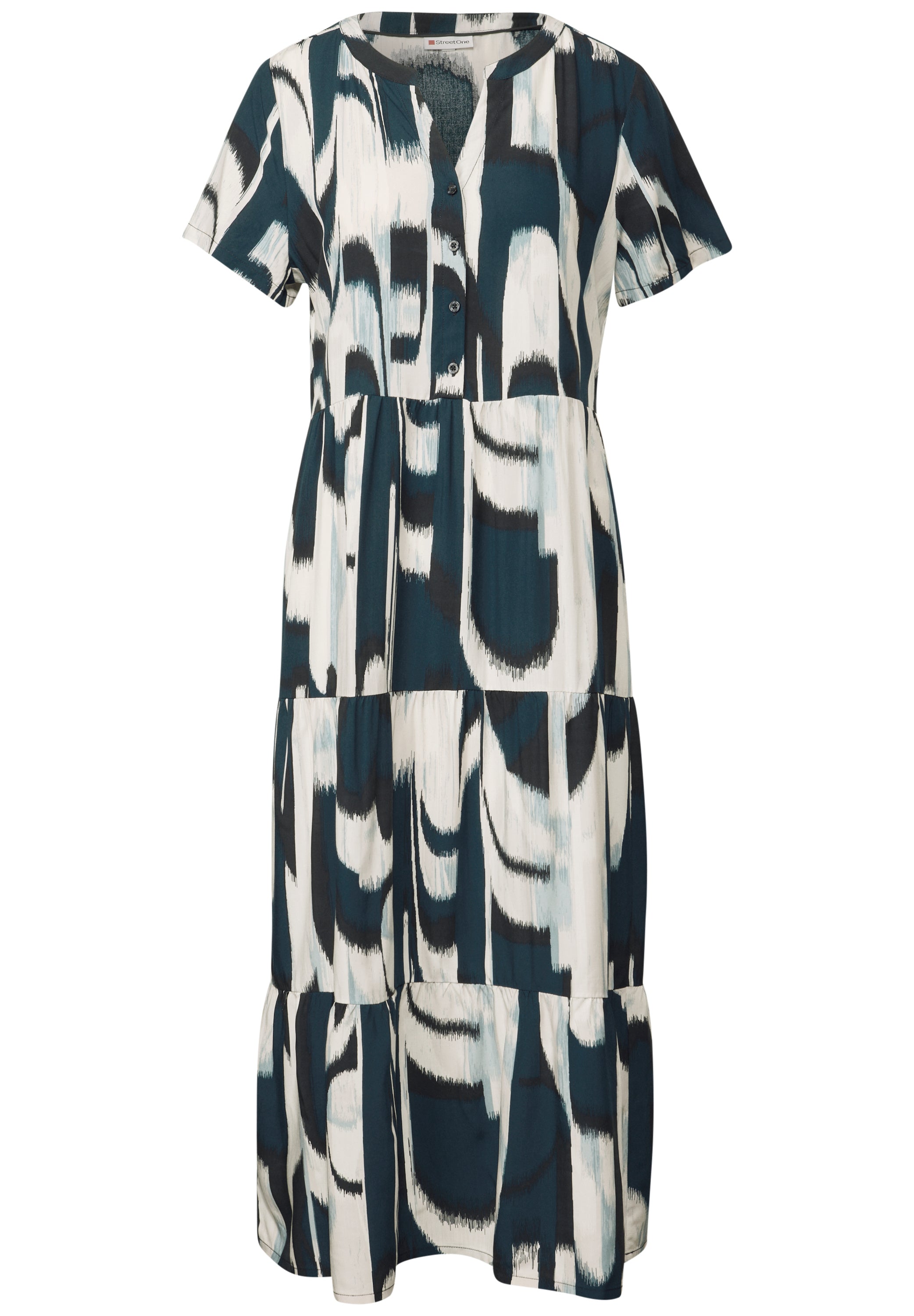 Street One Volant-Kleid Damen mit grafischem Muster und Knopfleiste