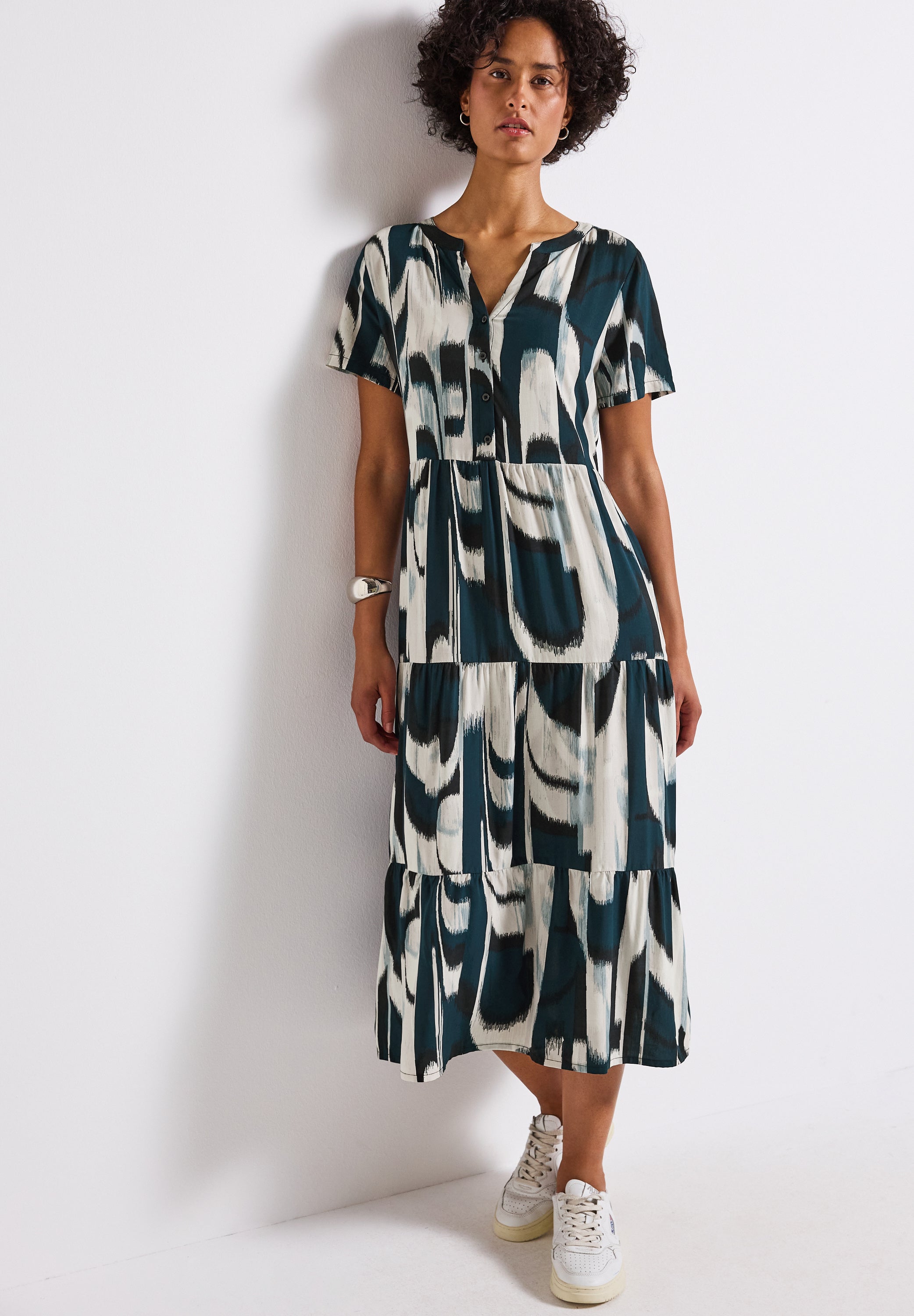 Street One Volant-Kleid Damen mit grafischem Muster und Knopfleiste