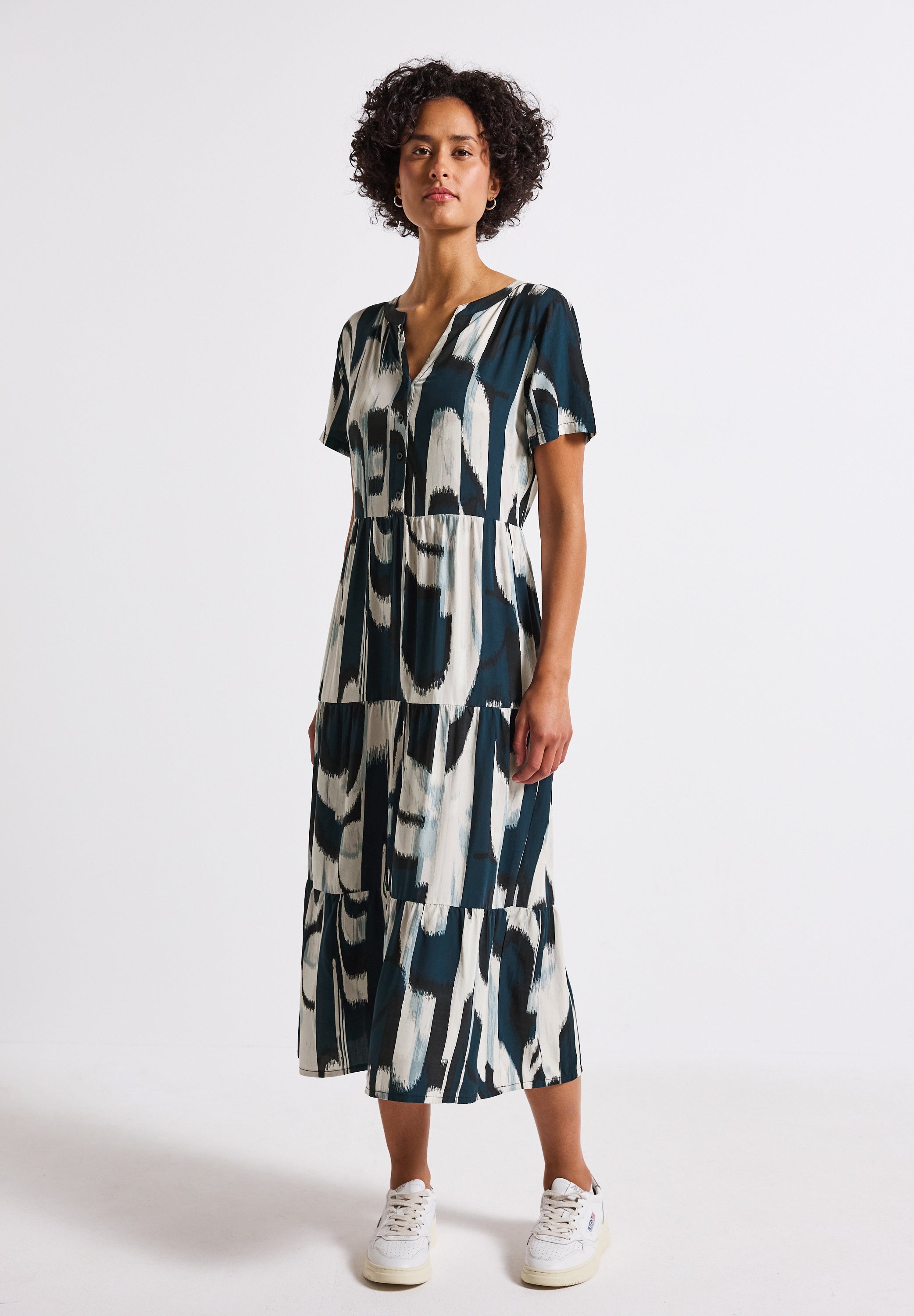 Street One Volant-Kleid Damen mit grafischem Muster und Knopfleiste