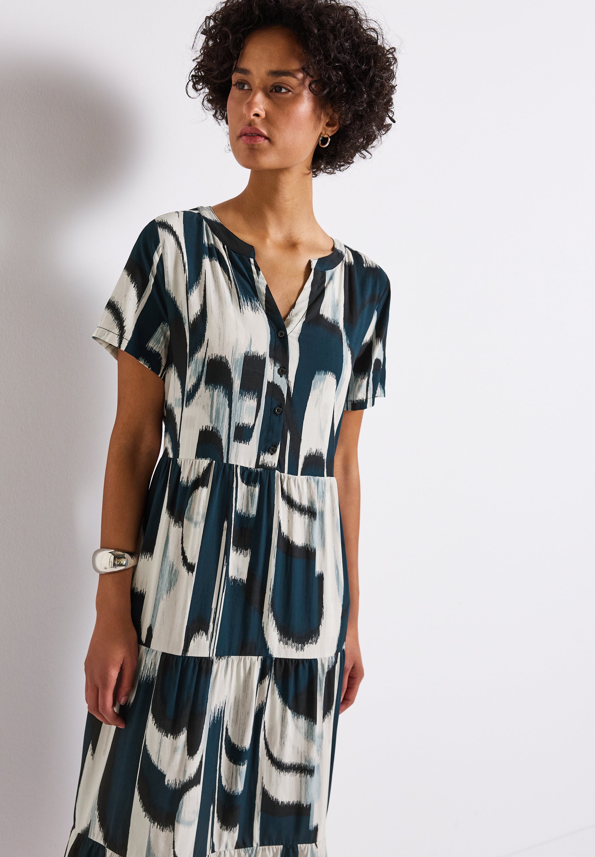 Street One Volant-Kleid Damen mit grafischem Muster und Knopfleiste