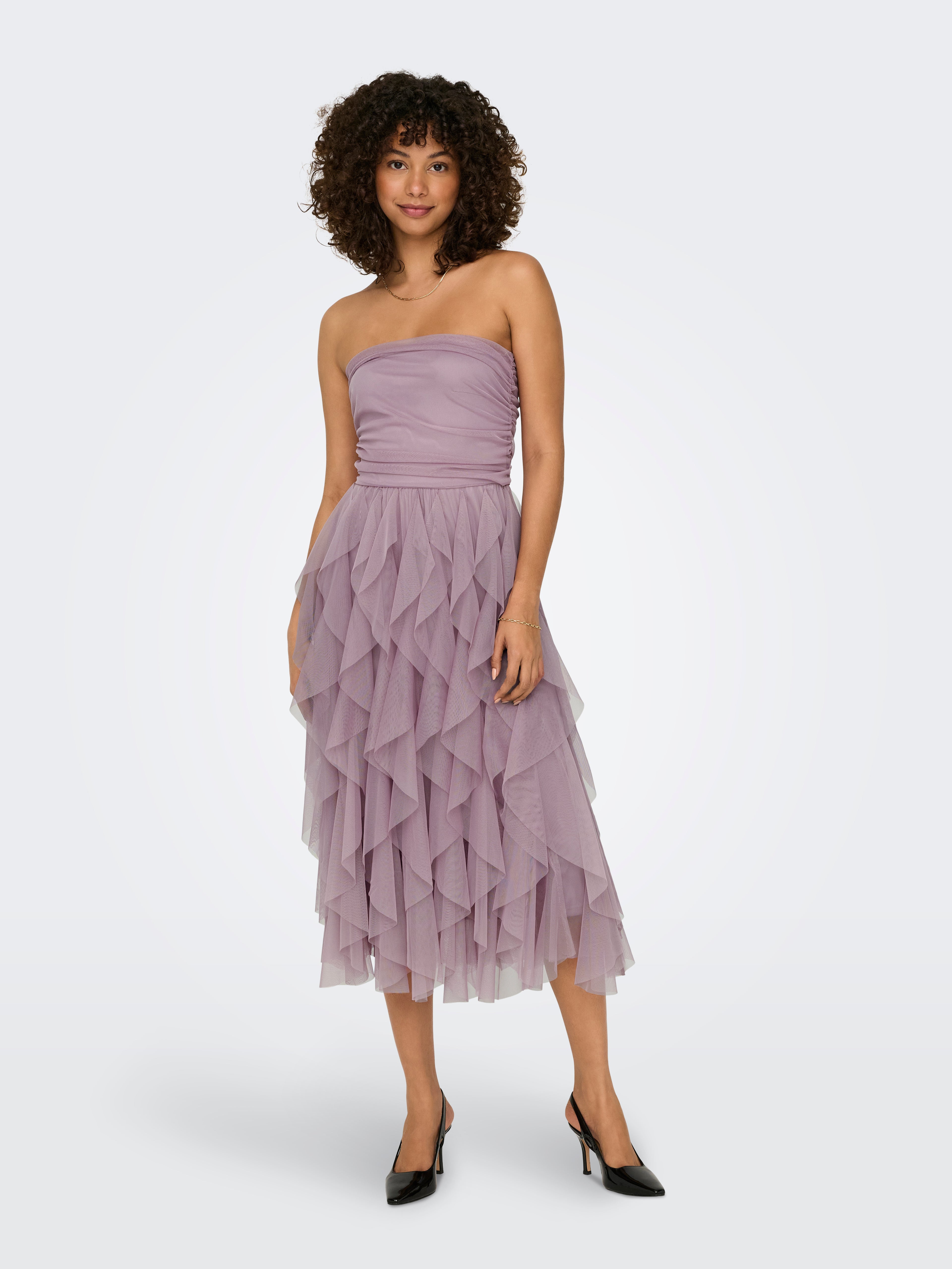 Bestseller Trägerloses Langarm Kleid Damen Rüschen