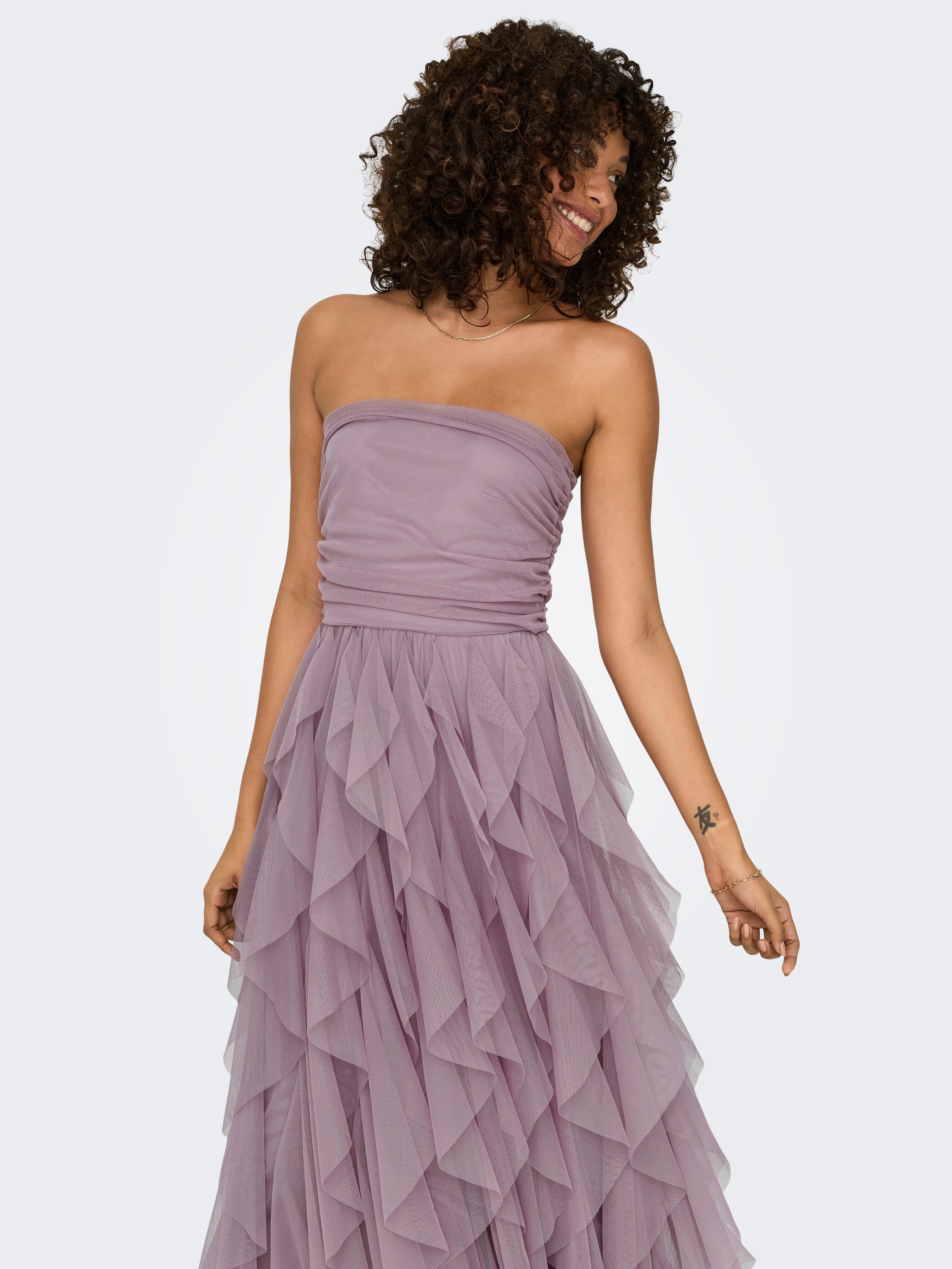 Bestseller Trägerloses Langarm Kleid Damen Rüschen