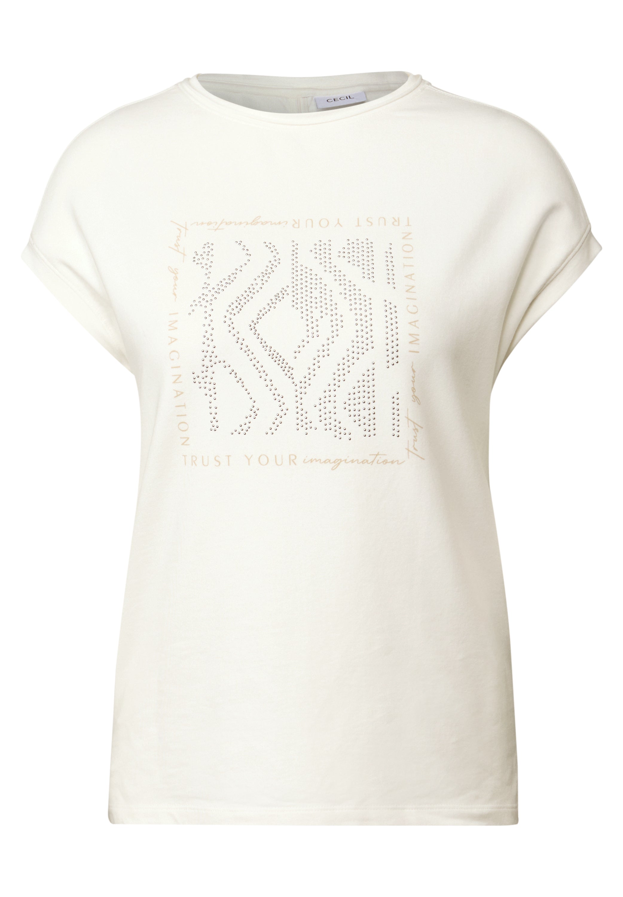 CECIL Damen T-Shirt mit glitzerndem Print und U-Boot-Ausschnitt