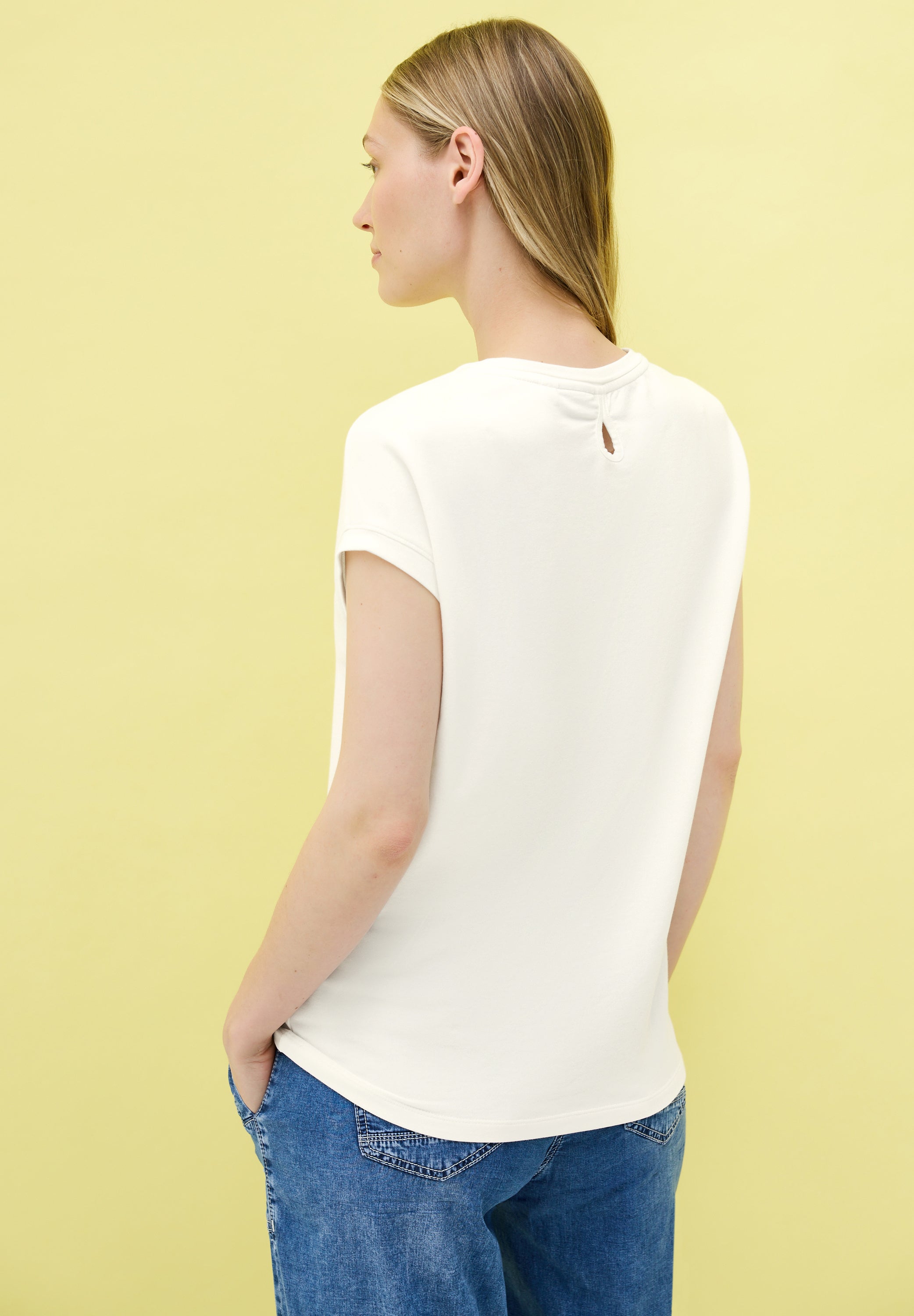 CECIL Damen T-Shirt mit glitzerndem Print und U-Boot-Ausschnitt