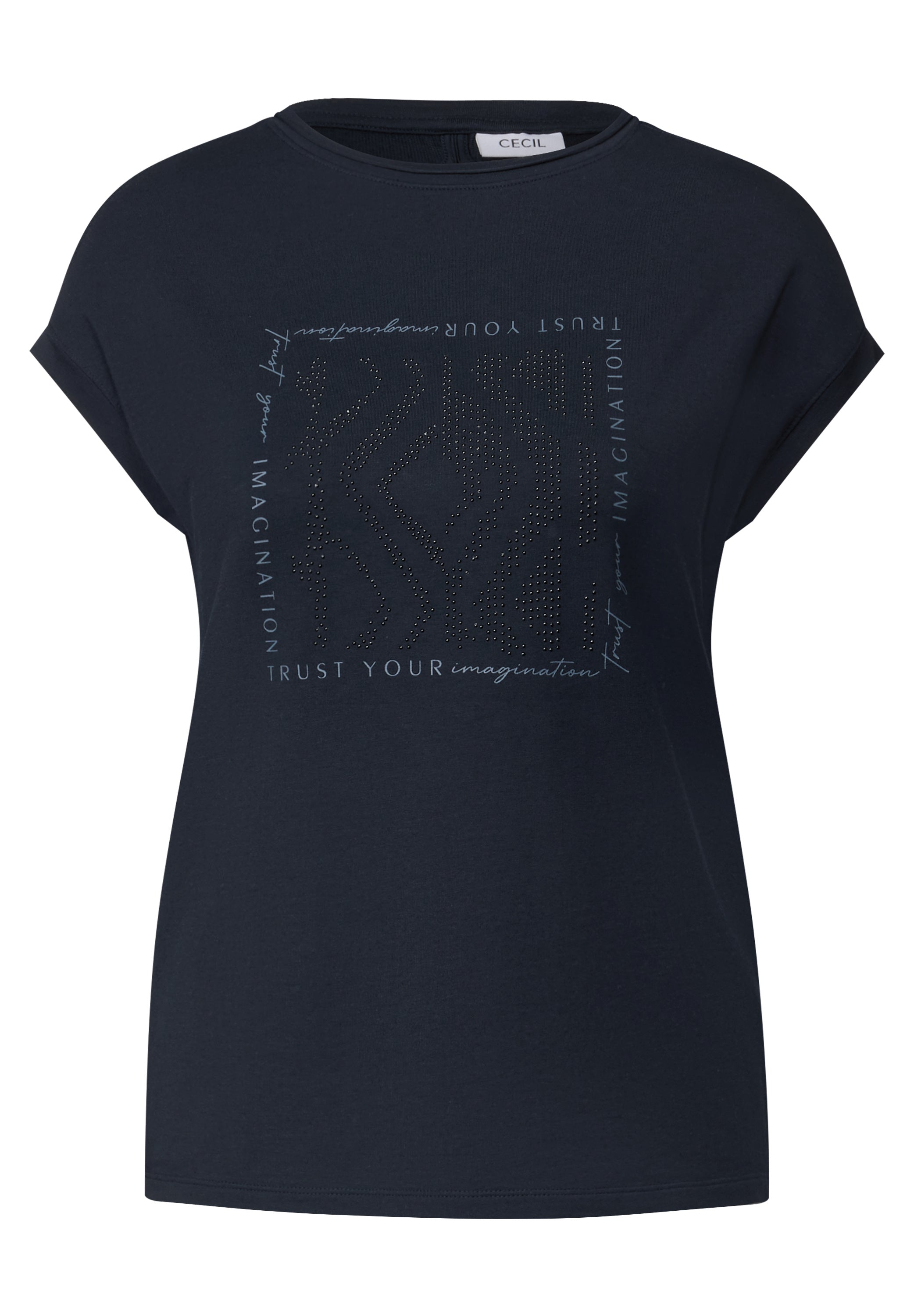 CECIL Damen T-Shirt mit glitzerndem Print und U-Boot-Ausschnitt