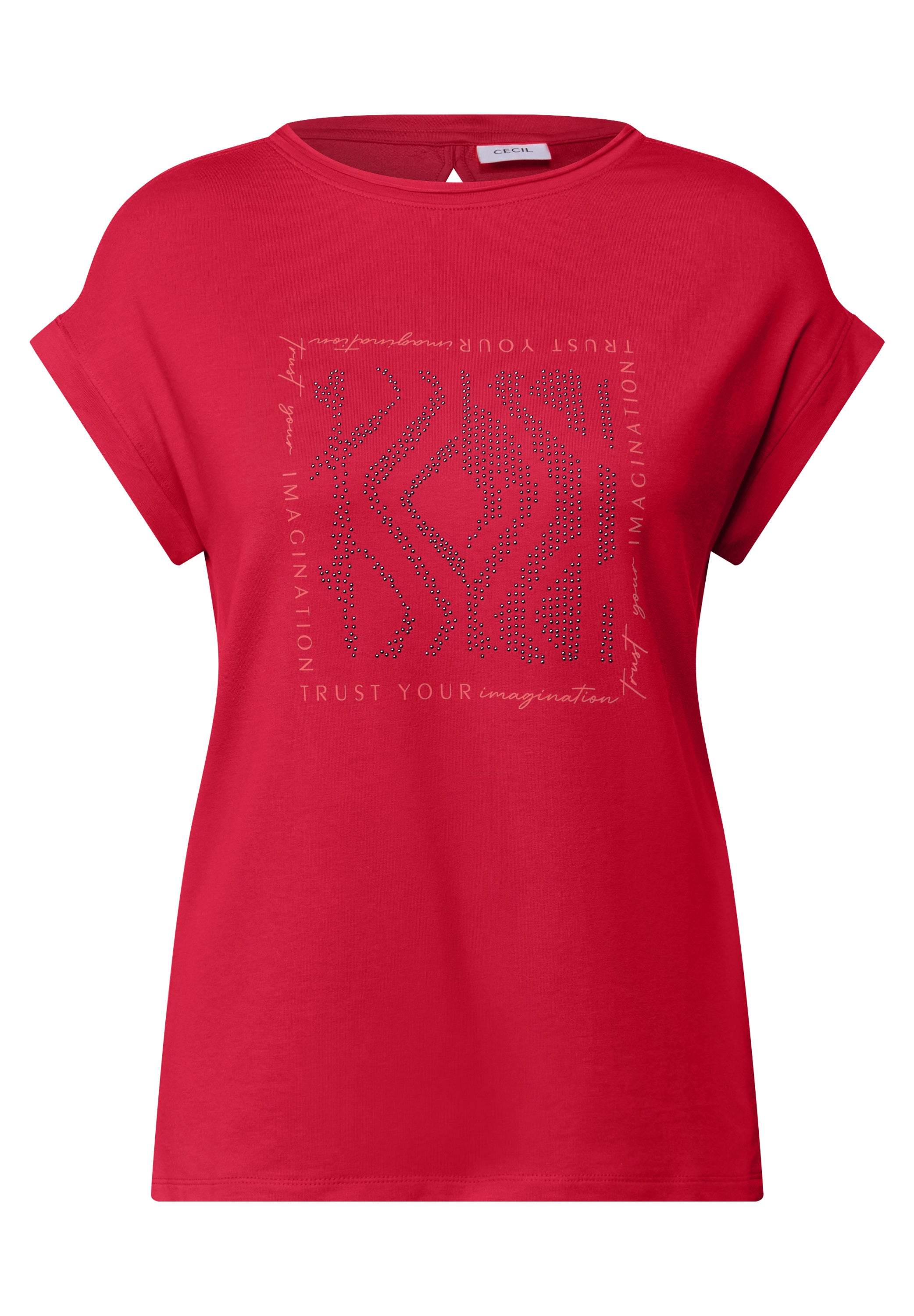 CECIL Damen T-Shirt mit glitzerndem Print und U-Boot-Ausschnitt