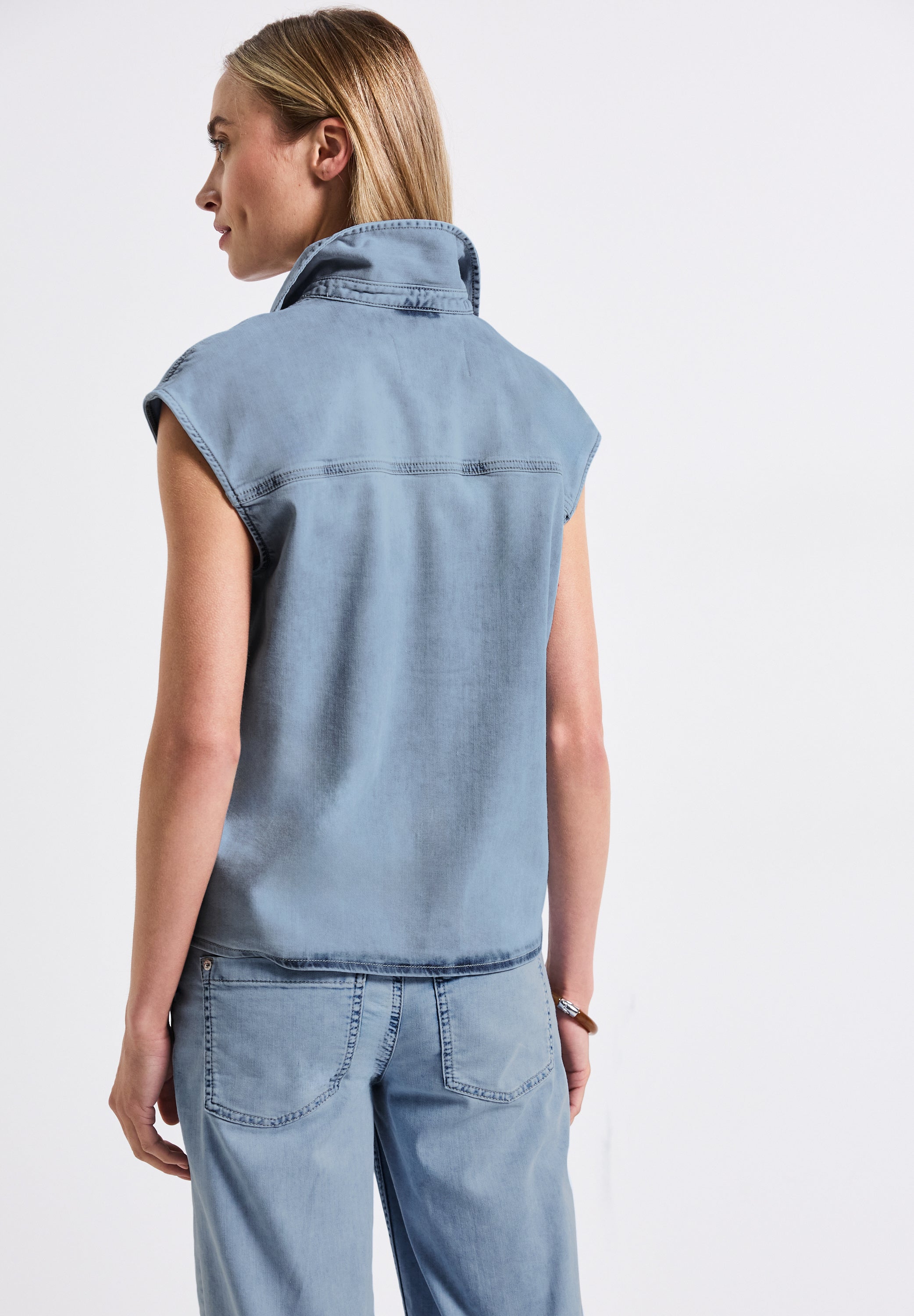 Street One Denim Bluse Damen Trendige Bleached Waschung