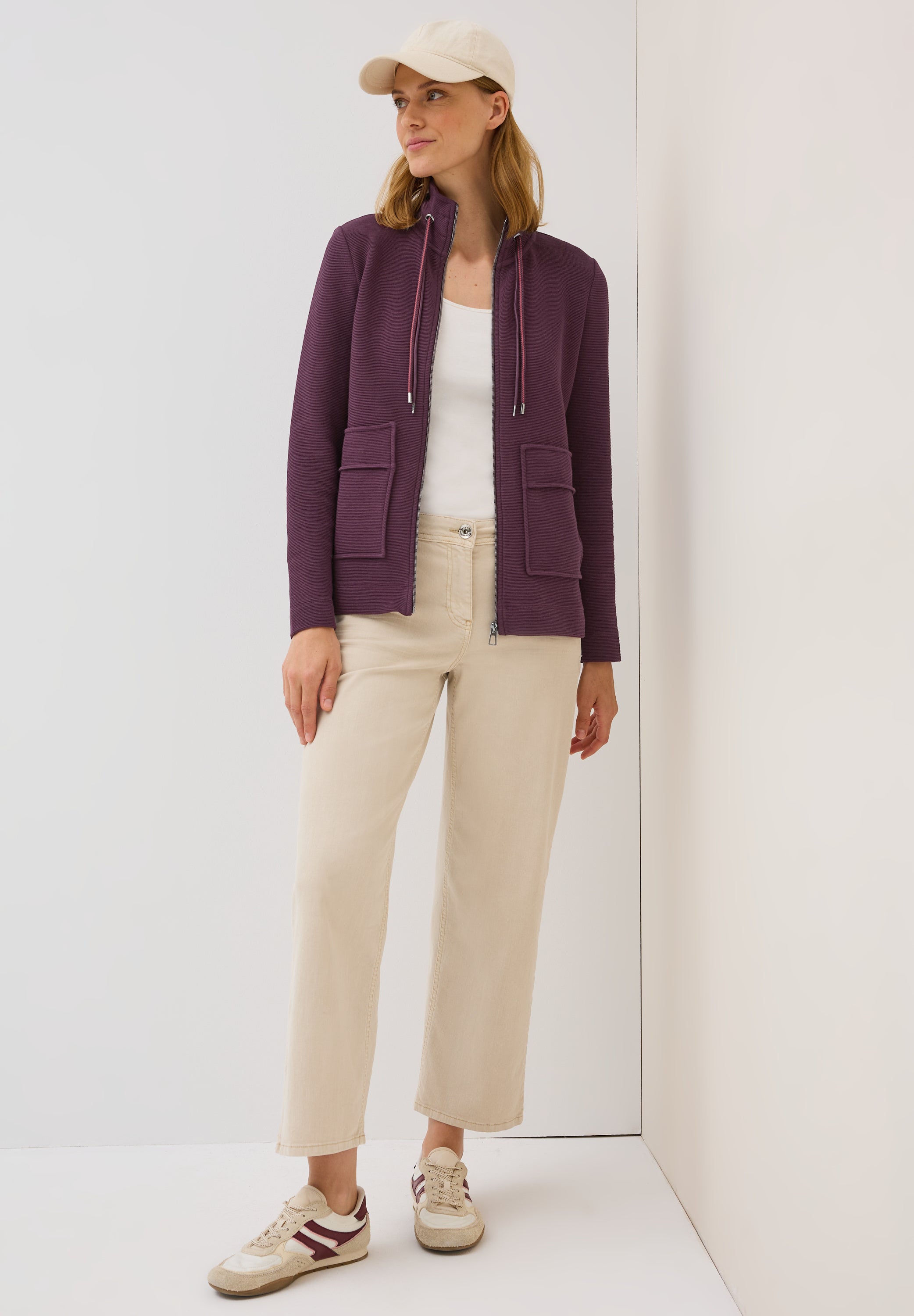 CECIL Ottoman Struktur Jacke Damen Tunnelzug Baumwollmix Stretch