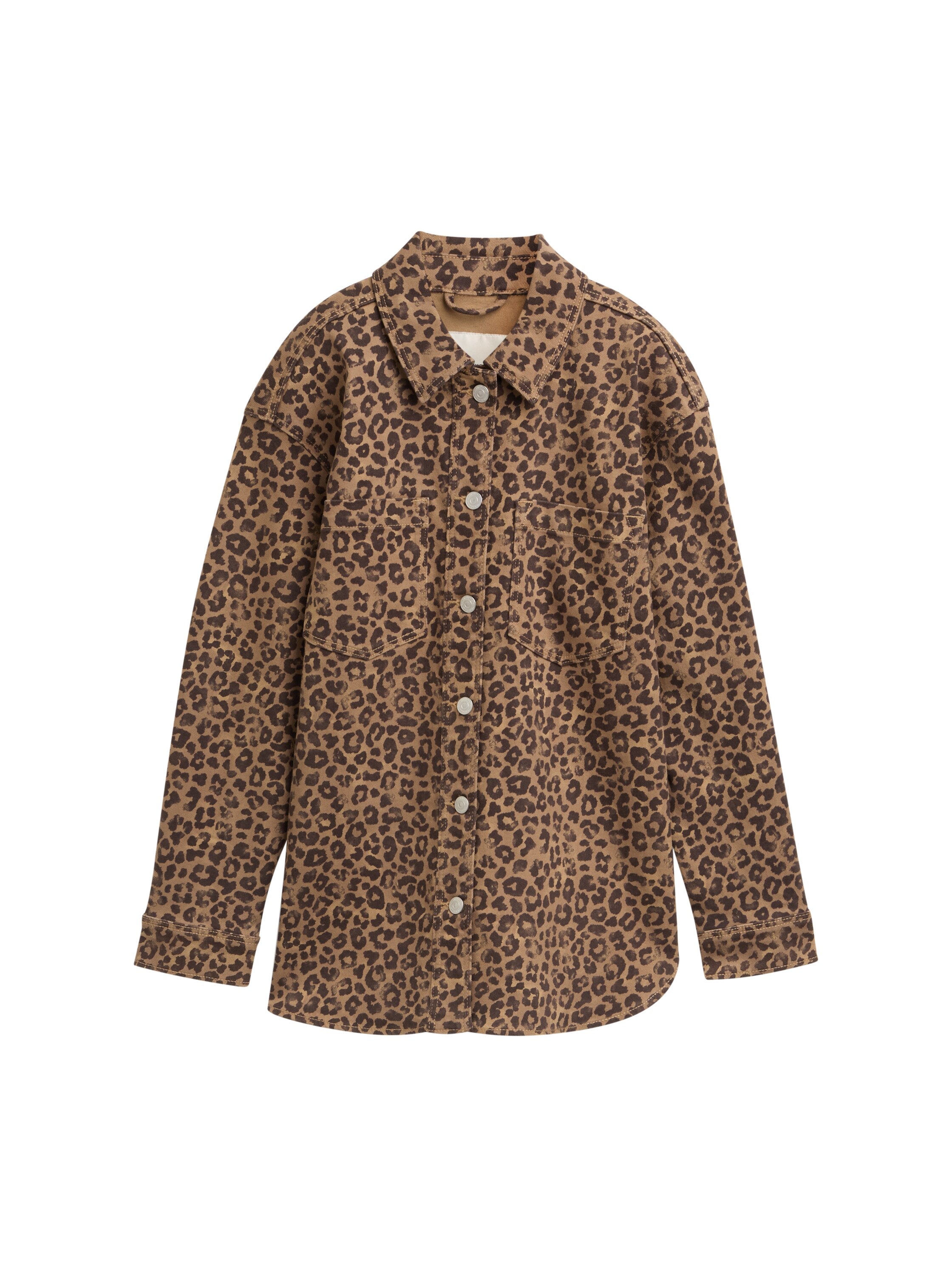 Tom Tailor Denim Jacke mit Leopardenmuster für Damen mit aufgesetzten Brusttaschen