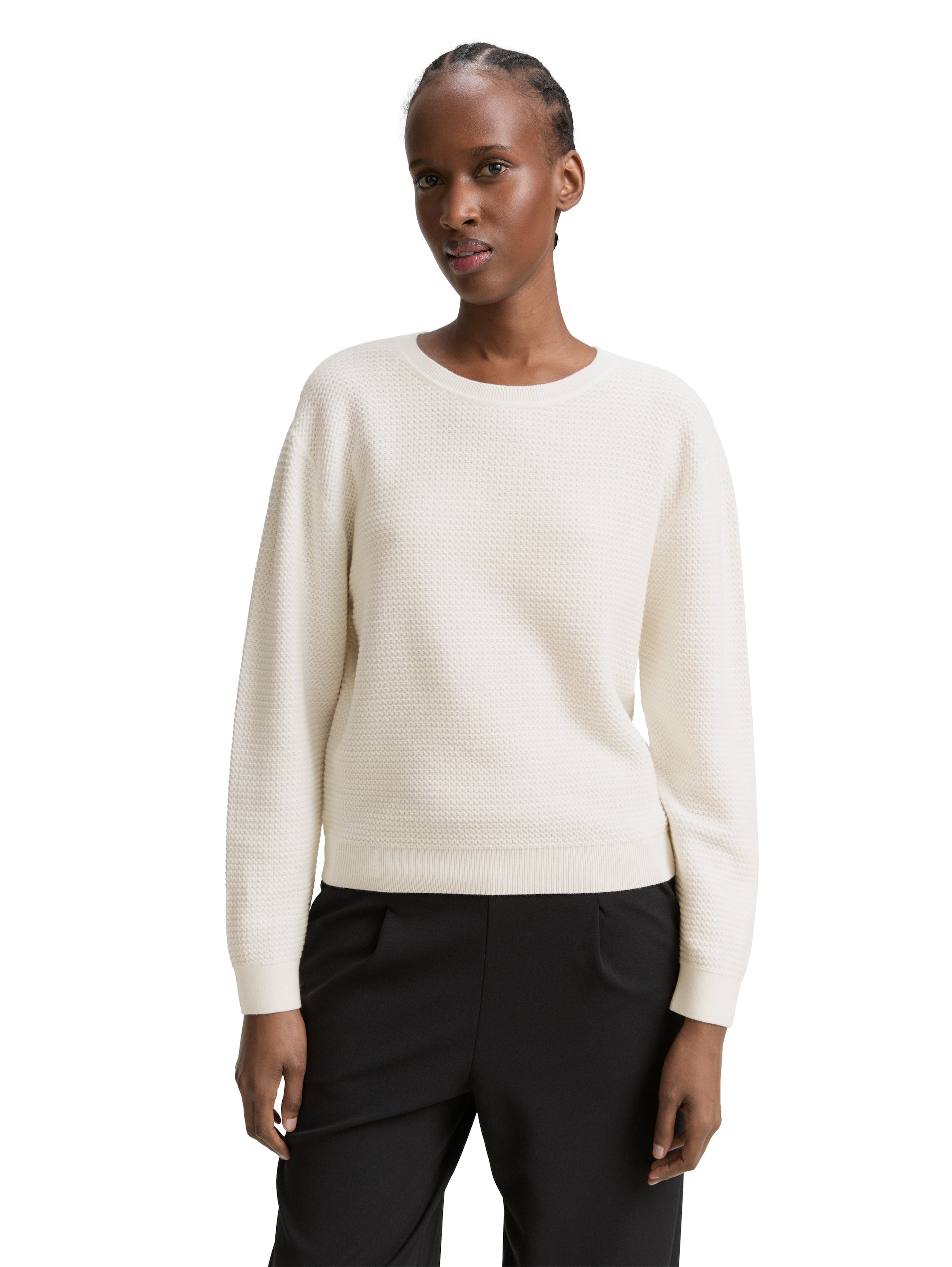 Tom Tailor Denim Strukturierter Baumwollpullover Erwachsene Weiblich Rundhalsausschnitt