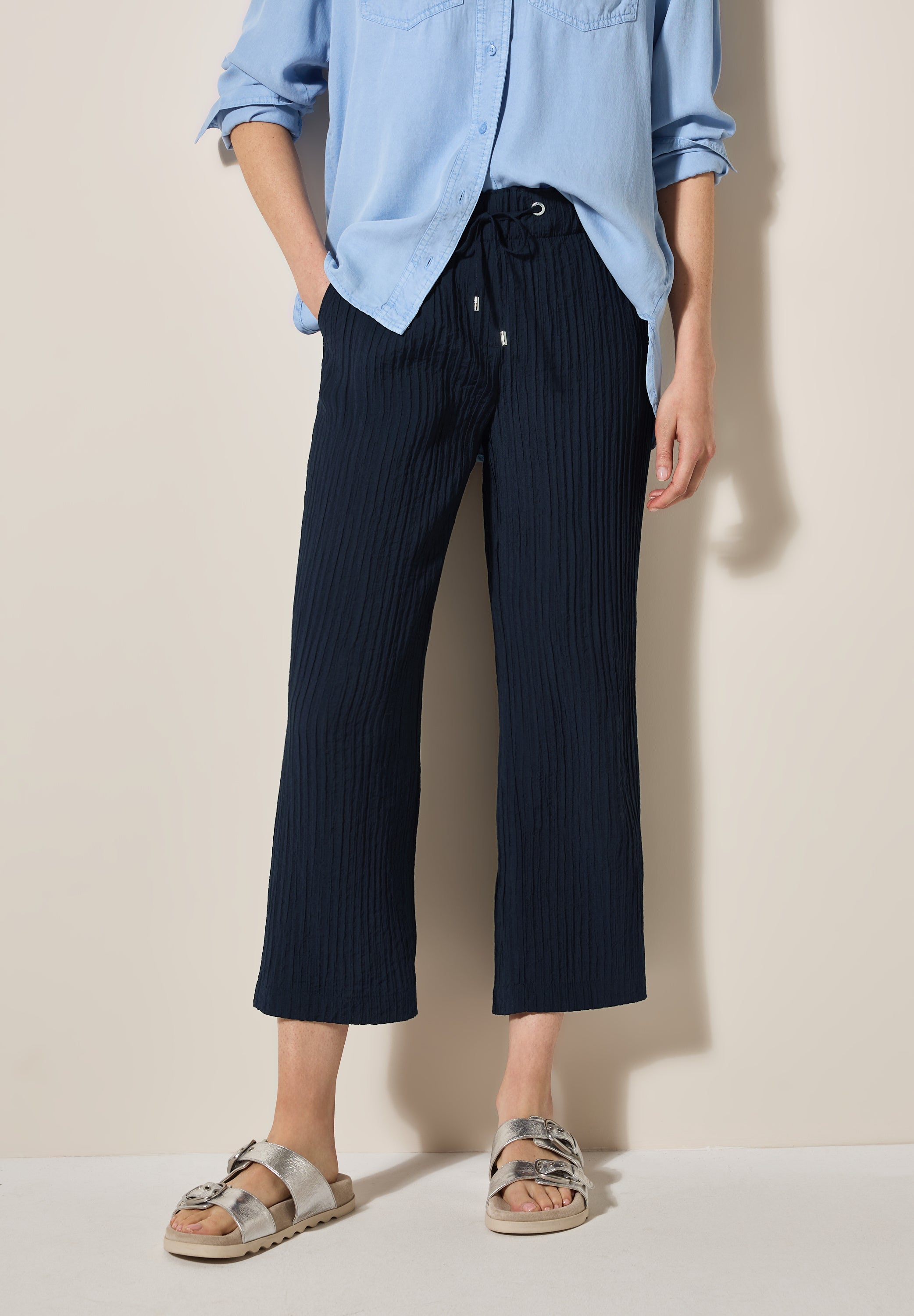 CECIL Strukturhose Damen Wide Legs High Waist Loose Fit