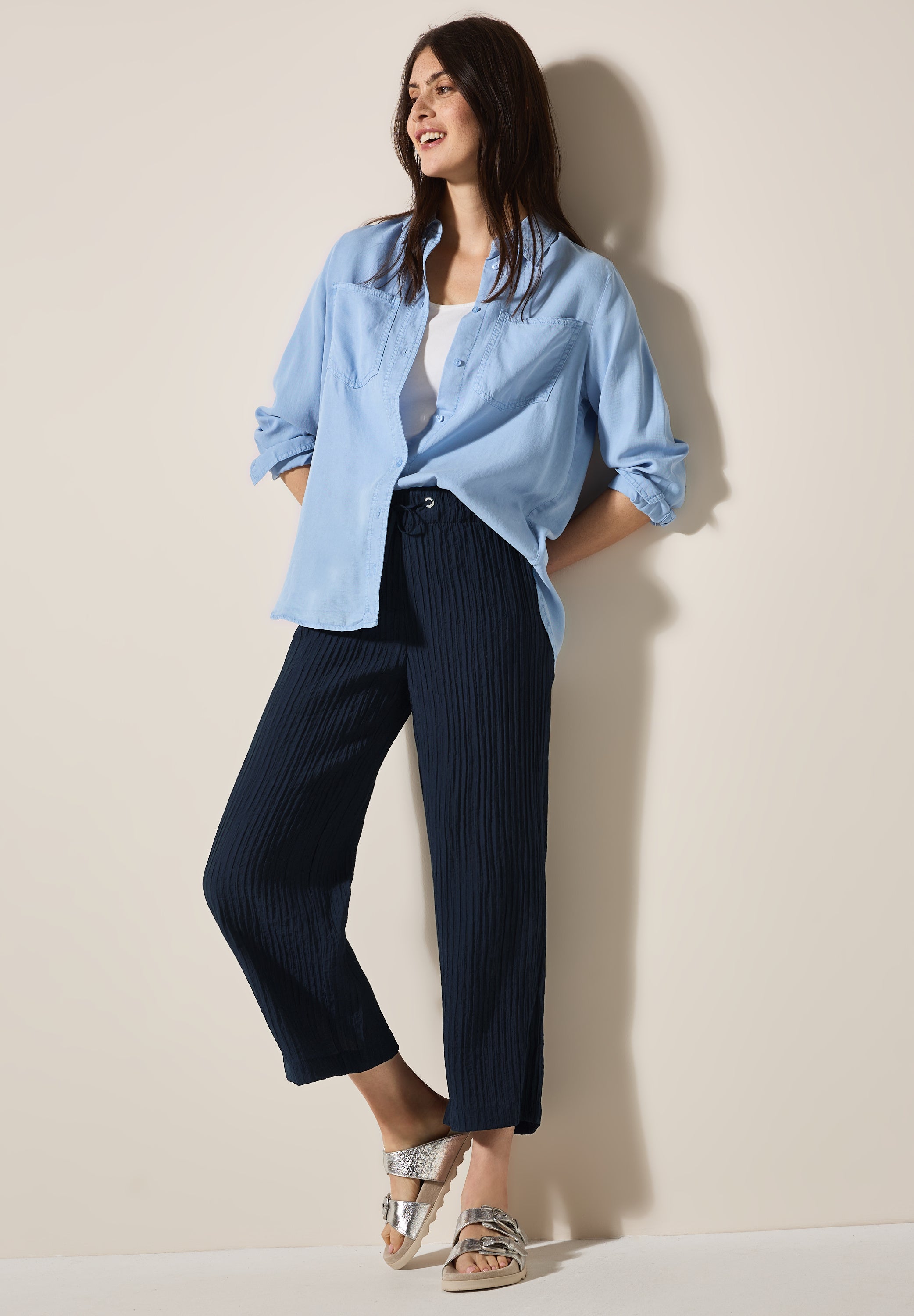 CECIL Strukturhose Damen Wide Legs High Waist Loose Fit