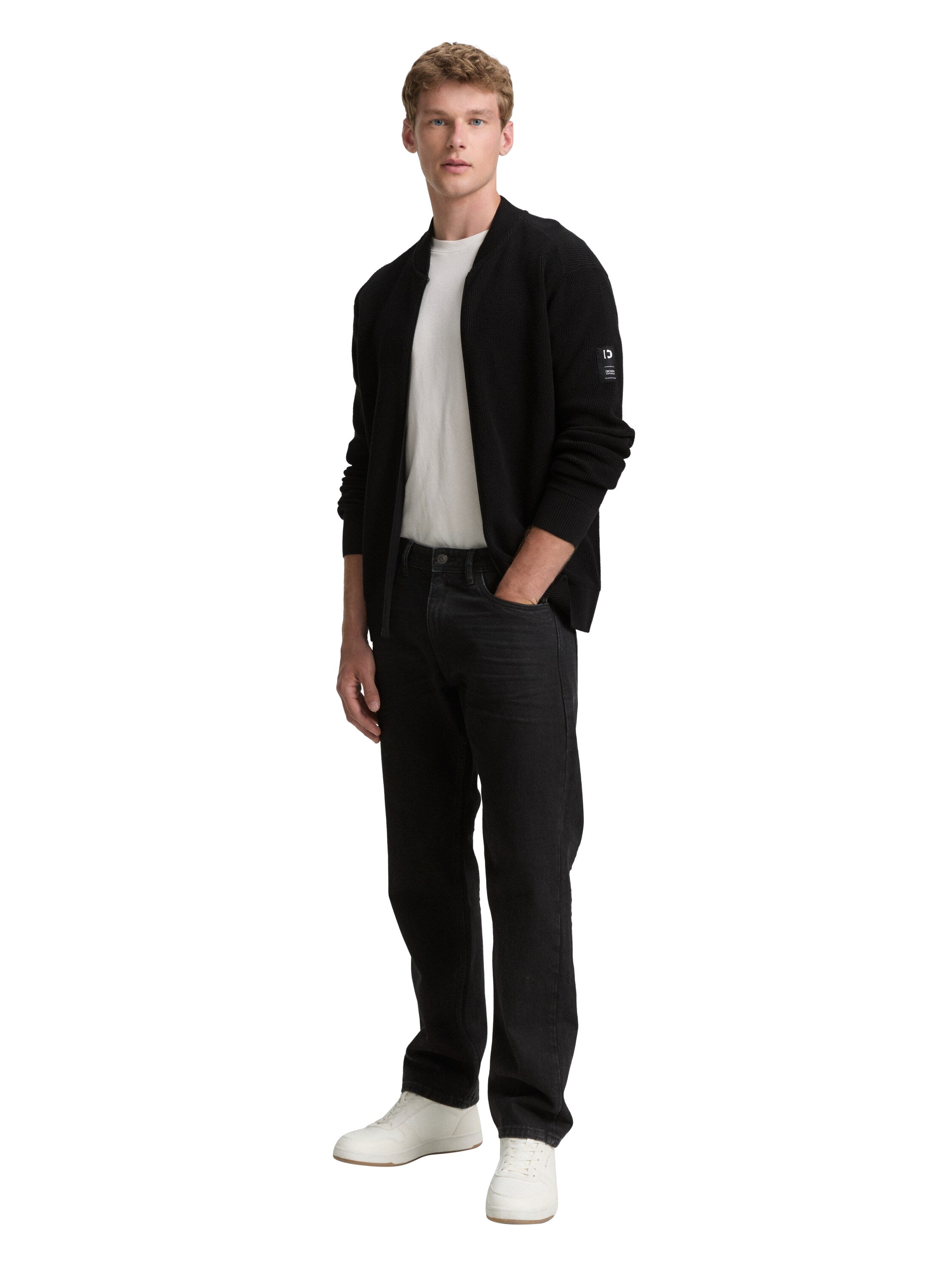 Tom Tailor Bomber Strickjacke für Herren mit Logo-Badge aus Baumwolle