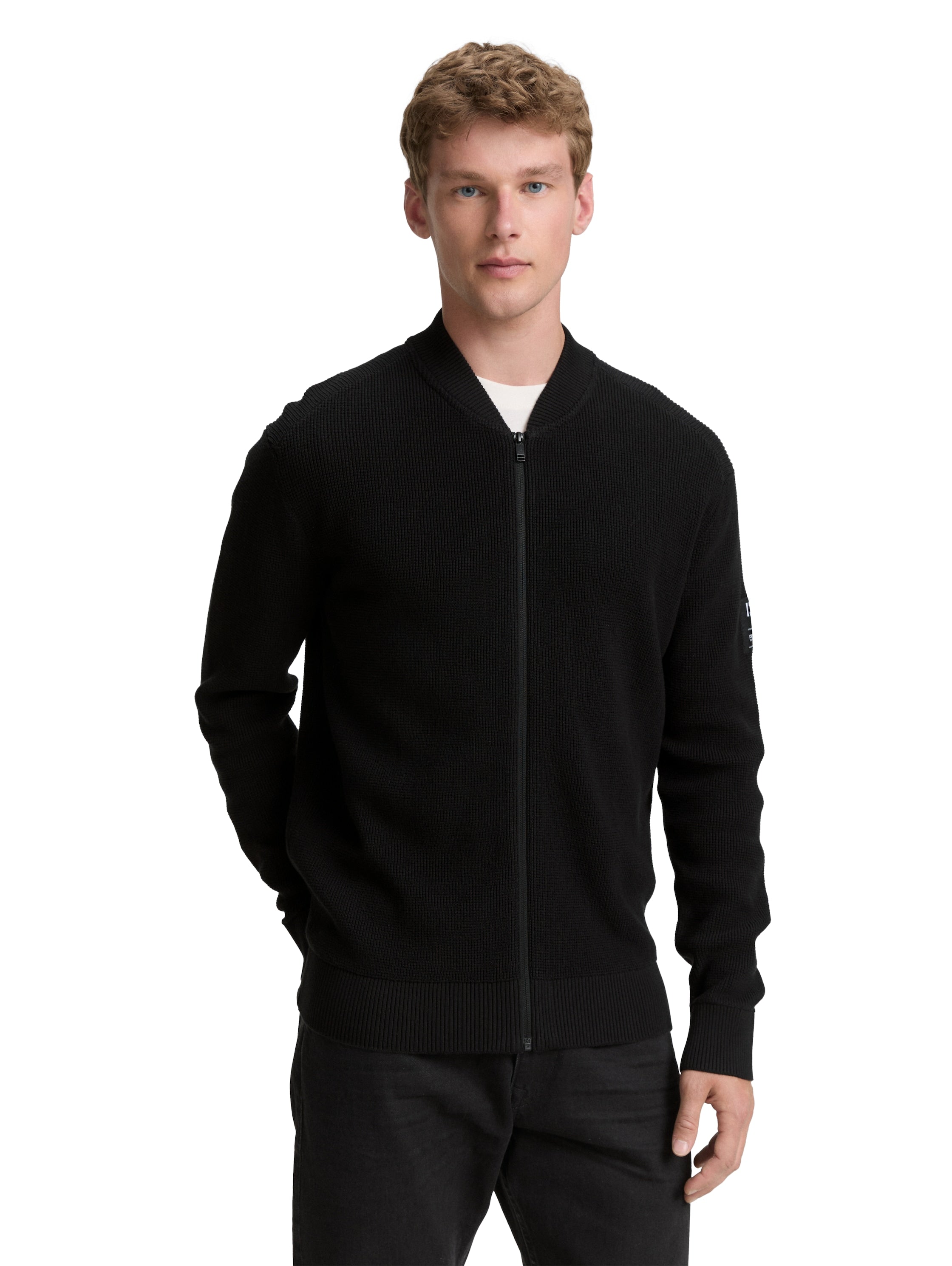 Tom Tailor Bomber Strickjacke für Herren mit Logo-Badge aus Baumwolle