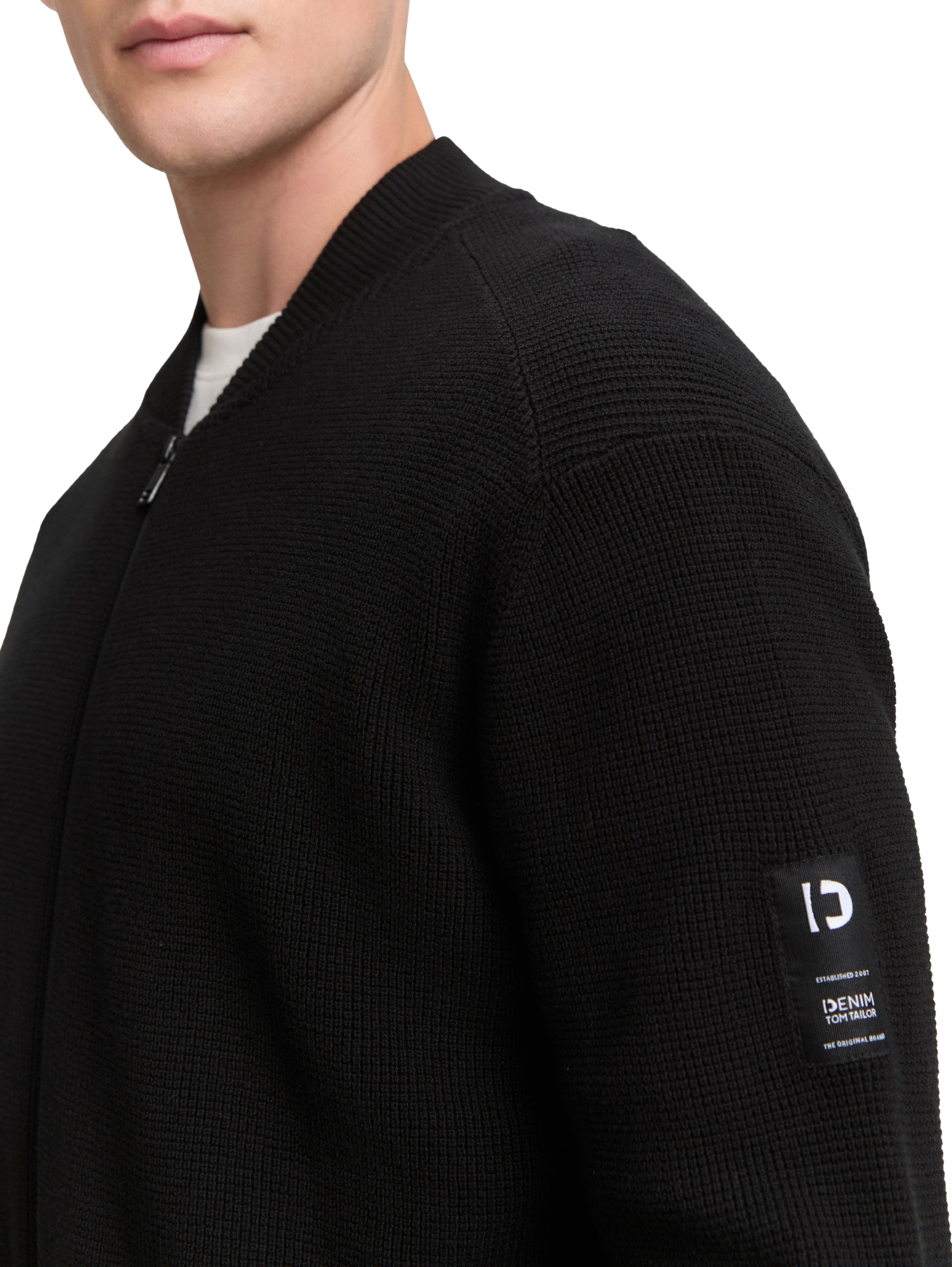 Tom Tailor Bomber Strickjacke für Herren mit Logo-Badge aus Baumwolle