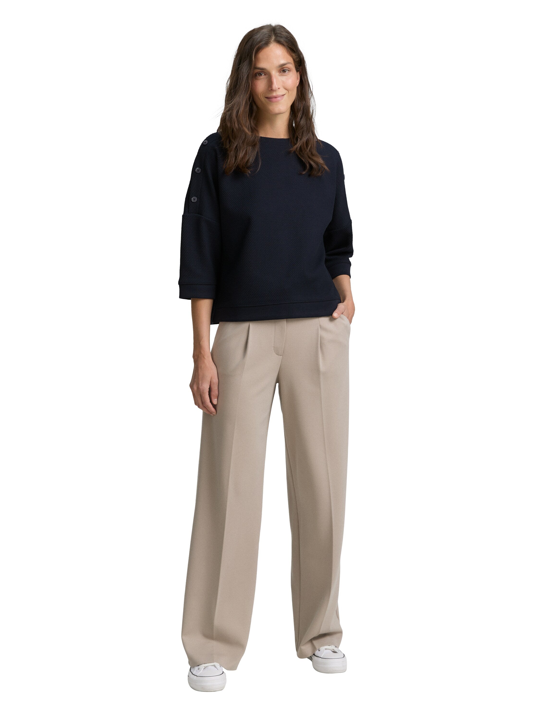 Tom Tailor Denim Sweatshirt Jacquard mit dekorativen Knöpfen Damen Strukturiert