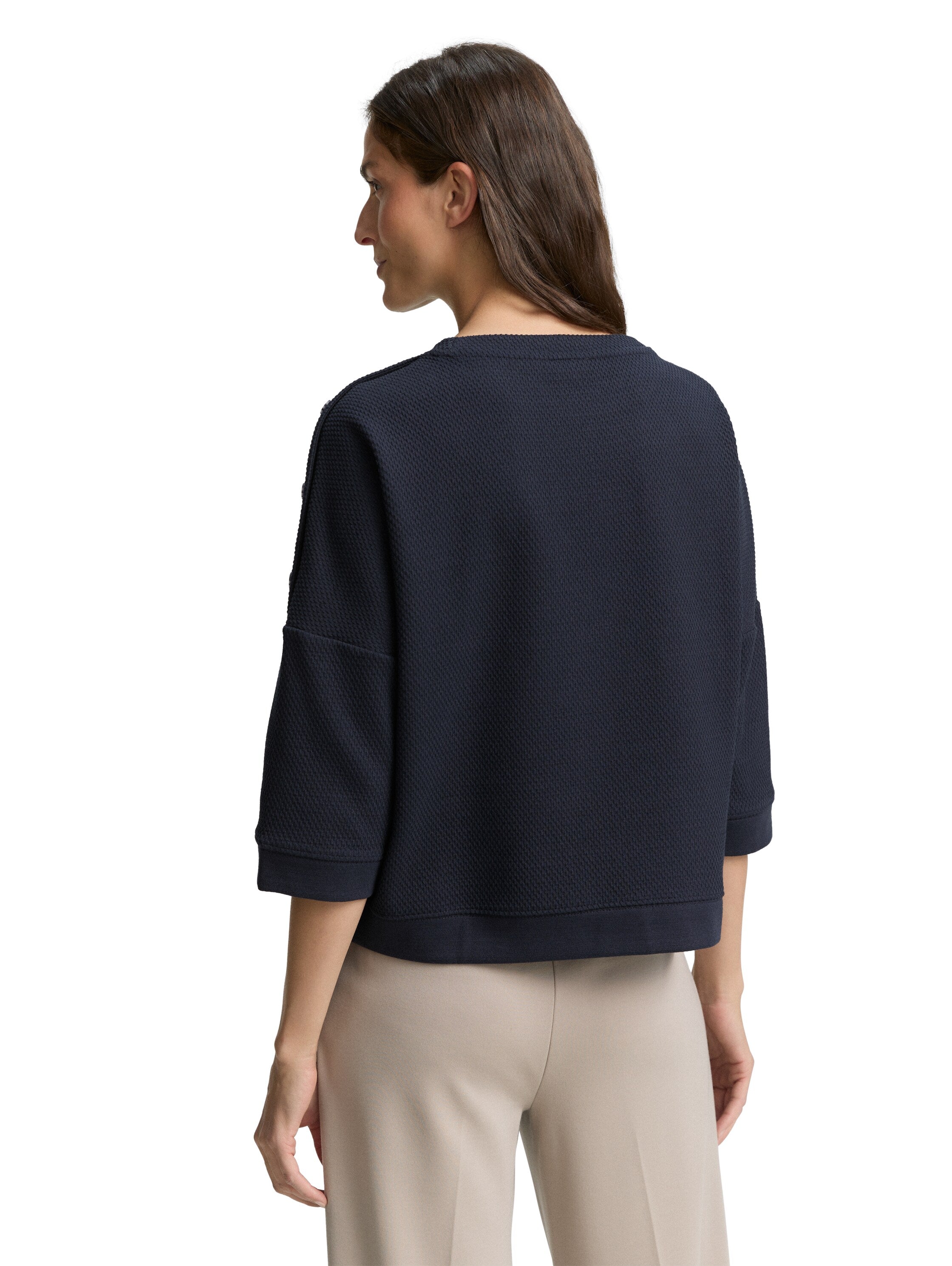 Tom Tailor Denim Sweatshirt Jacquard mit dekorativen Knöpfen Damen Strukturiert