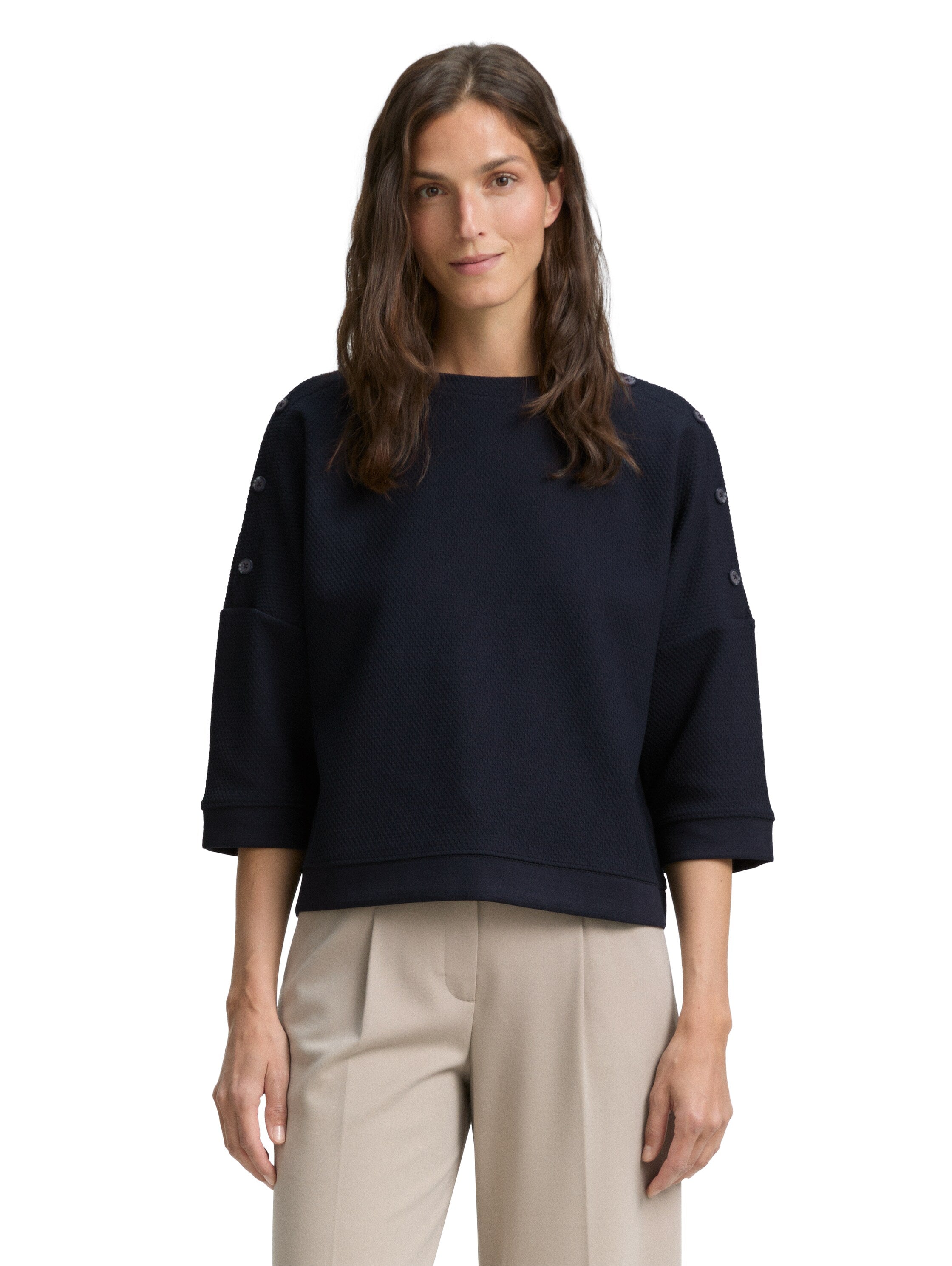 Tom Tailor Denim Sweatshirt Jacquard mit dekorativen Knöpfen Damen Strukturiert