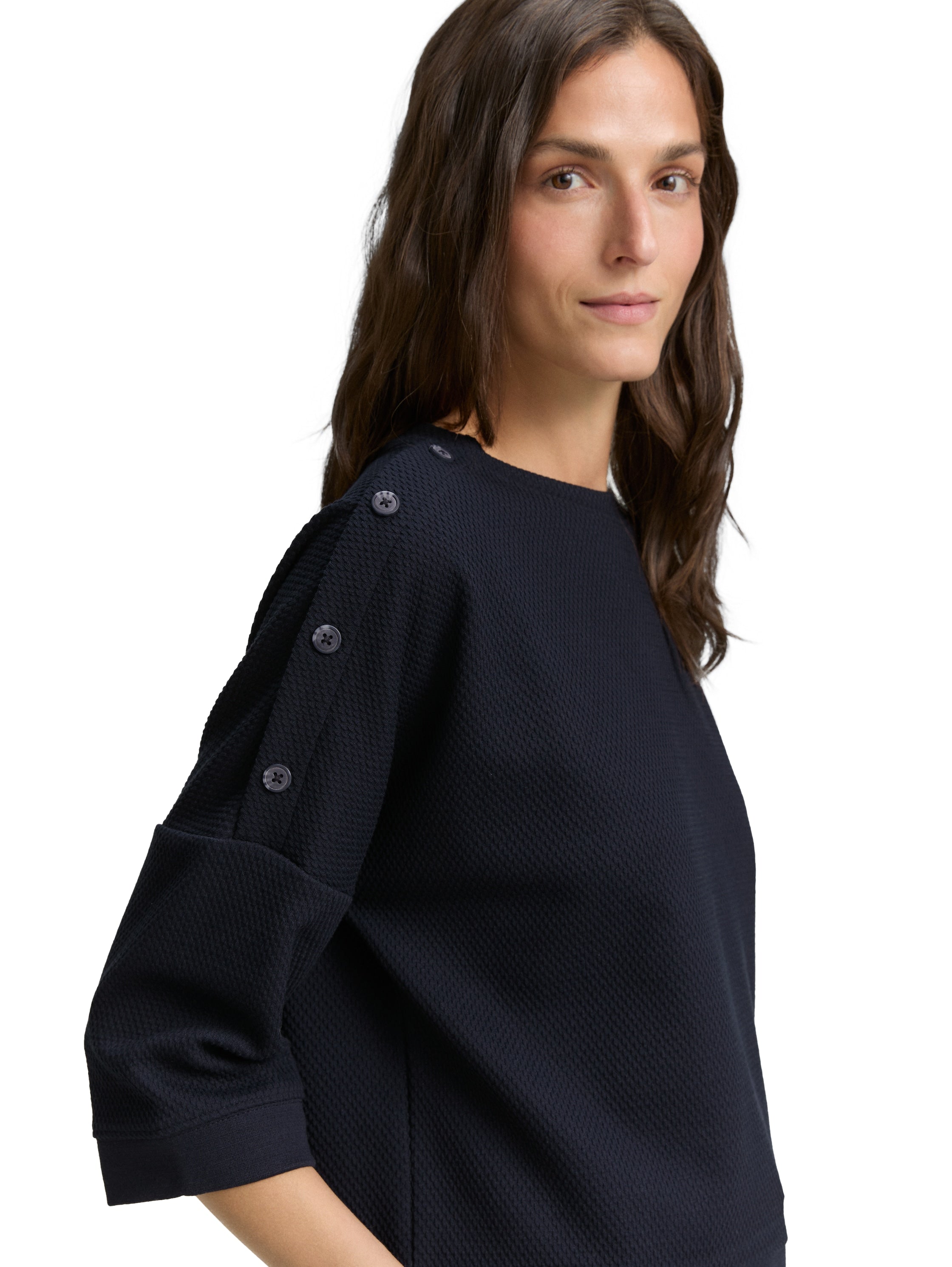Tom Tailor Denim Sweatshirt Jacquard mit dekorativen Knöpfen Damen Strukturiert