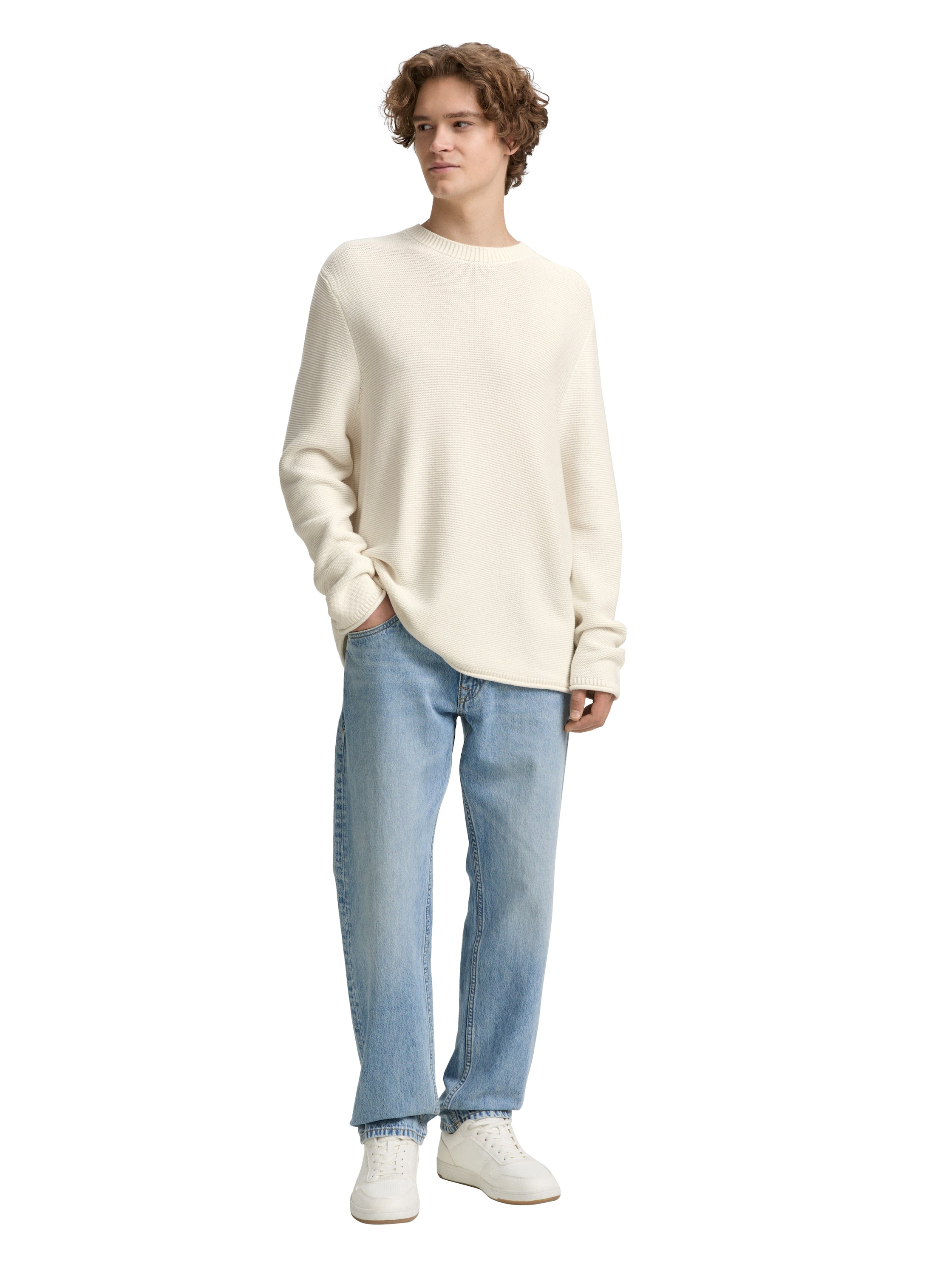 Tom Tailor Denim Male Erwachsene Pullover mit gerollten Saumkanten aus strukturiertem Stoff