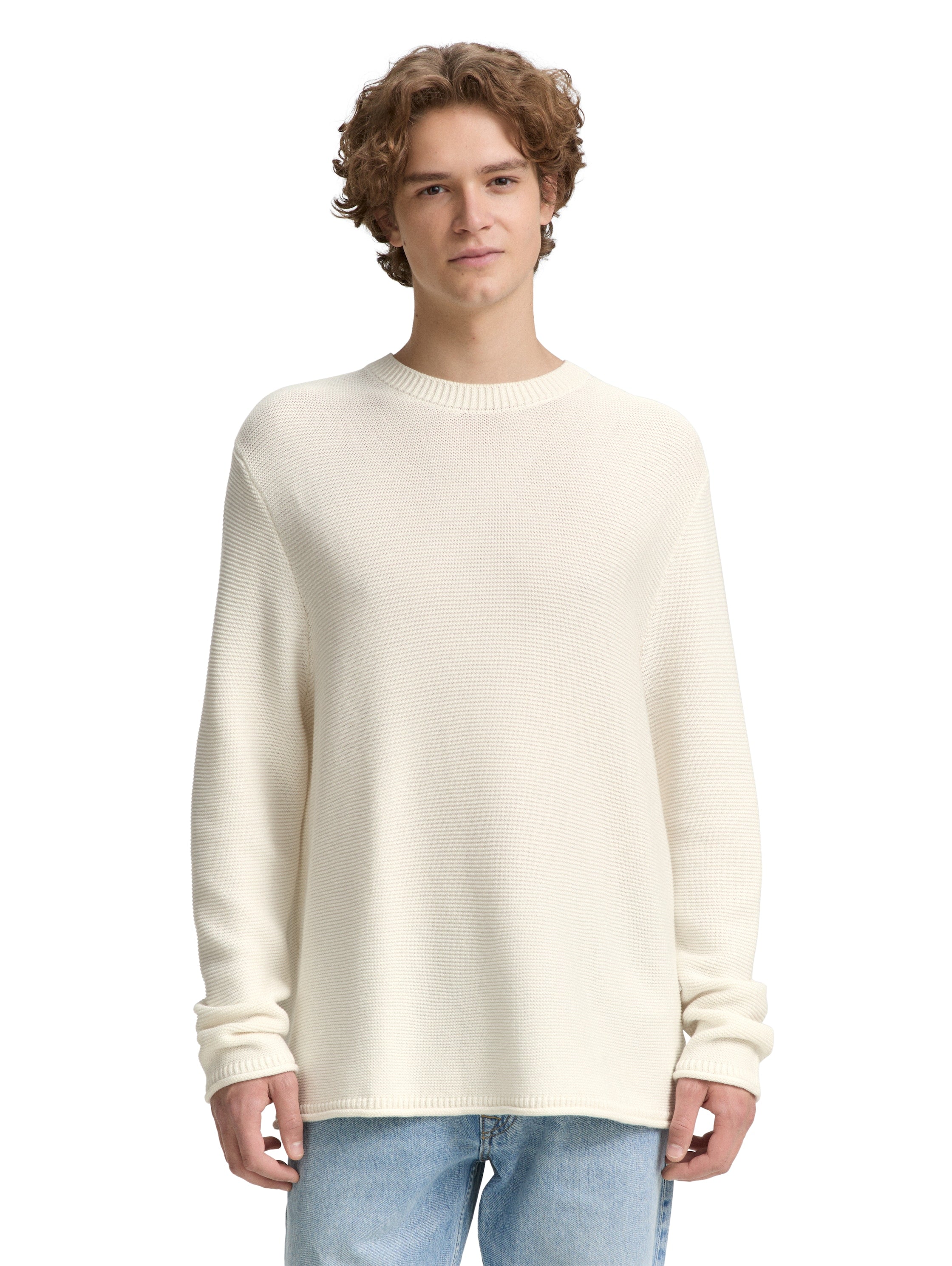 Tom Tailor Denim Male Erwachsene Pullover mit gerollten Saumkanten aus strukturiertem Stoff