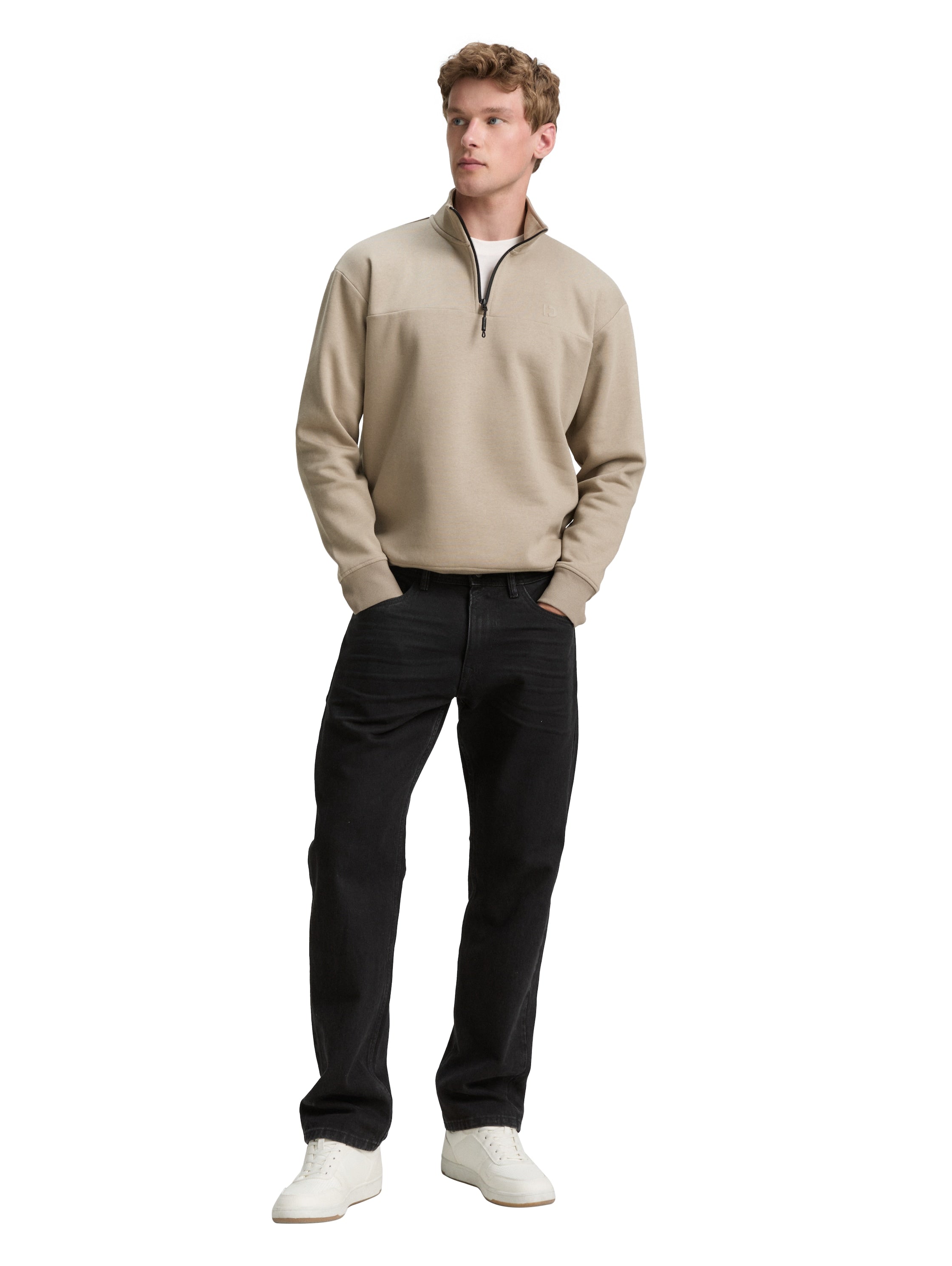 Tom Tailor Denim Troyer Sweatshirt Herren mit Reißverschluss Stehkragen