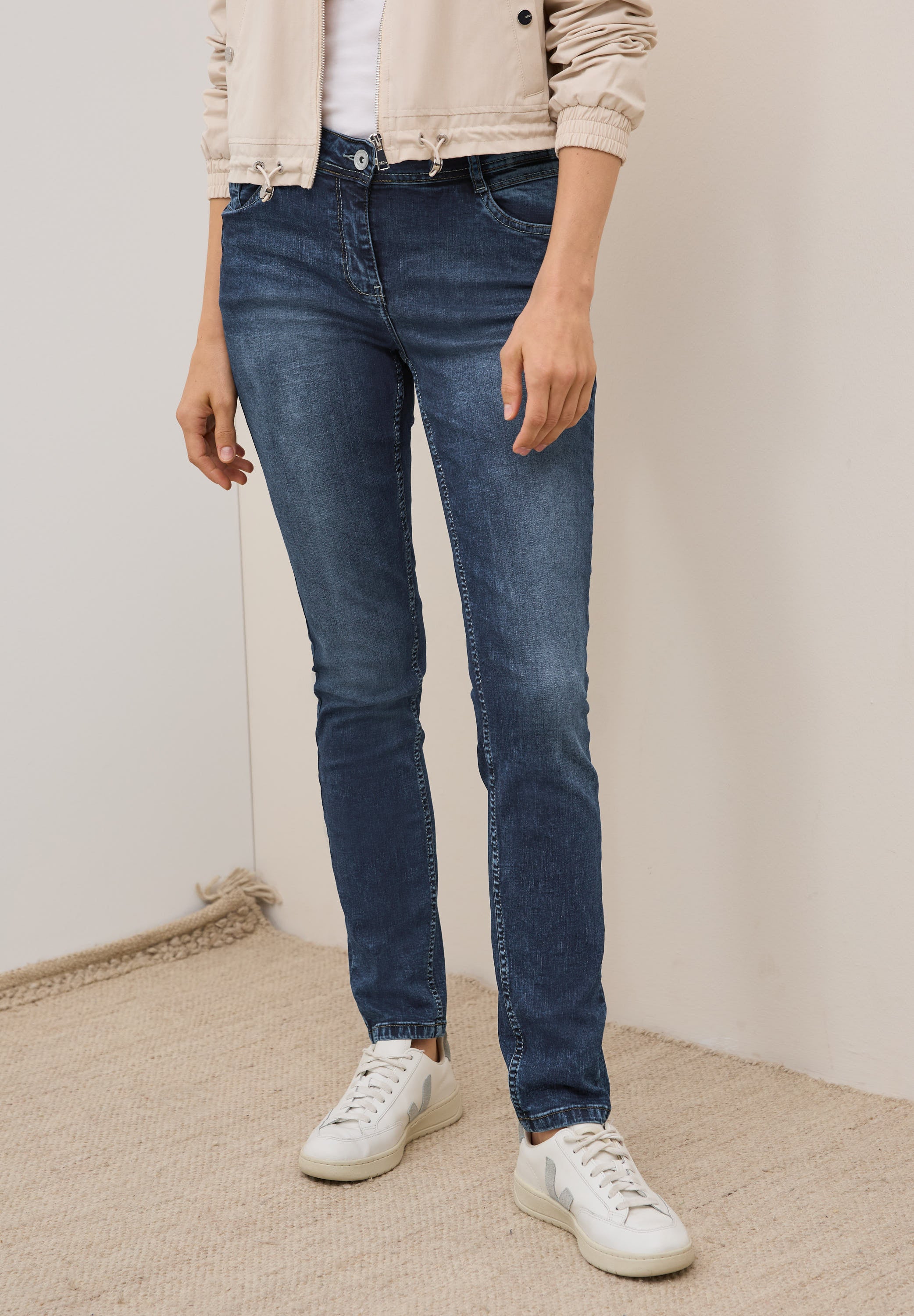 CECIL Jeanshose Damen Mid Waist Slim Fit Stretch Baumwolle