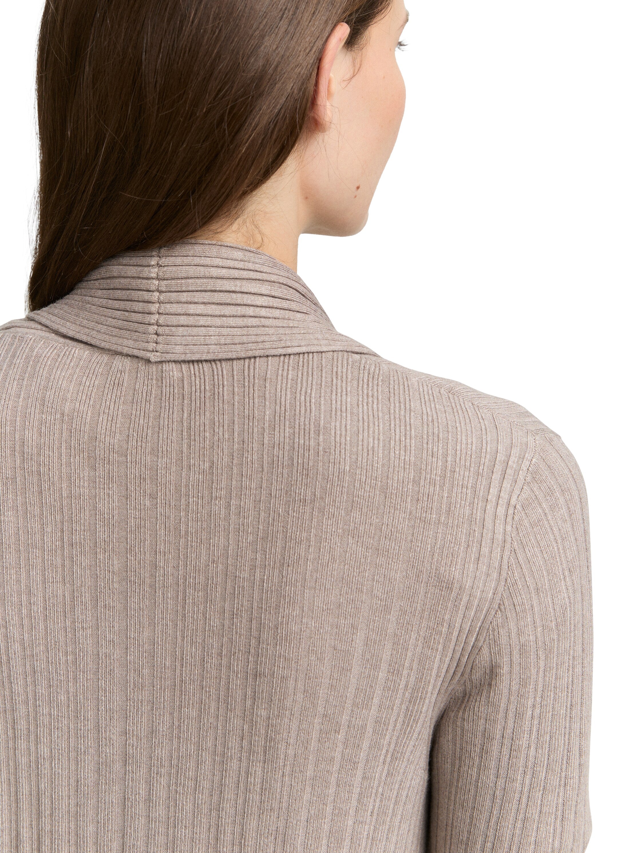 Tom Tailor Denim Offene Strickjacke Female mit Schalkragen und Rippstruktur