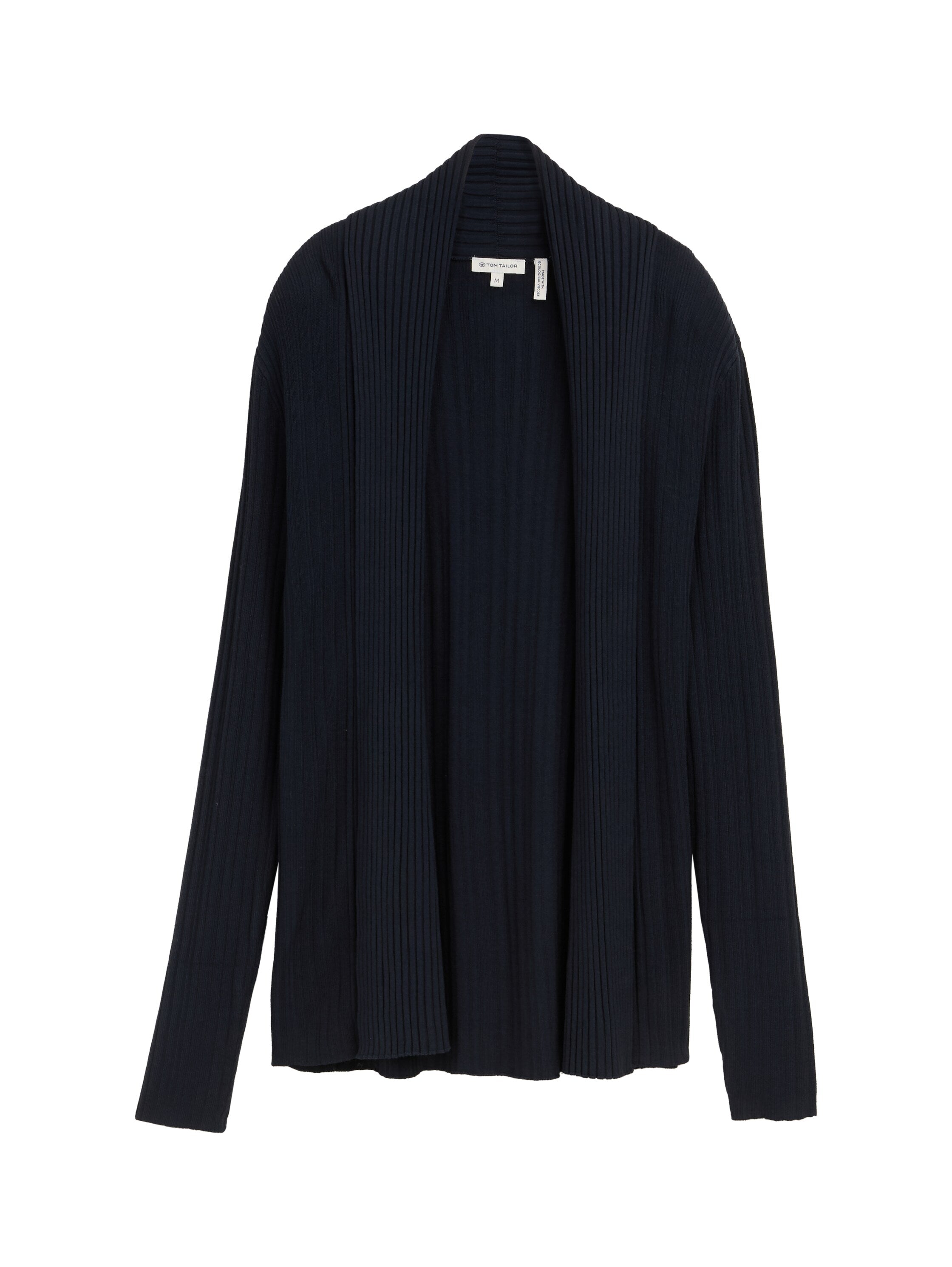 Tom Tailor Denim Offene Strickjacke Female mit Schalkragen und Rippstruktur