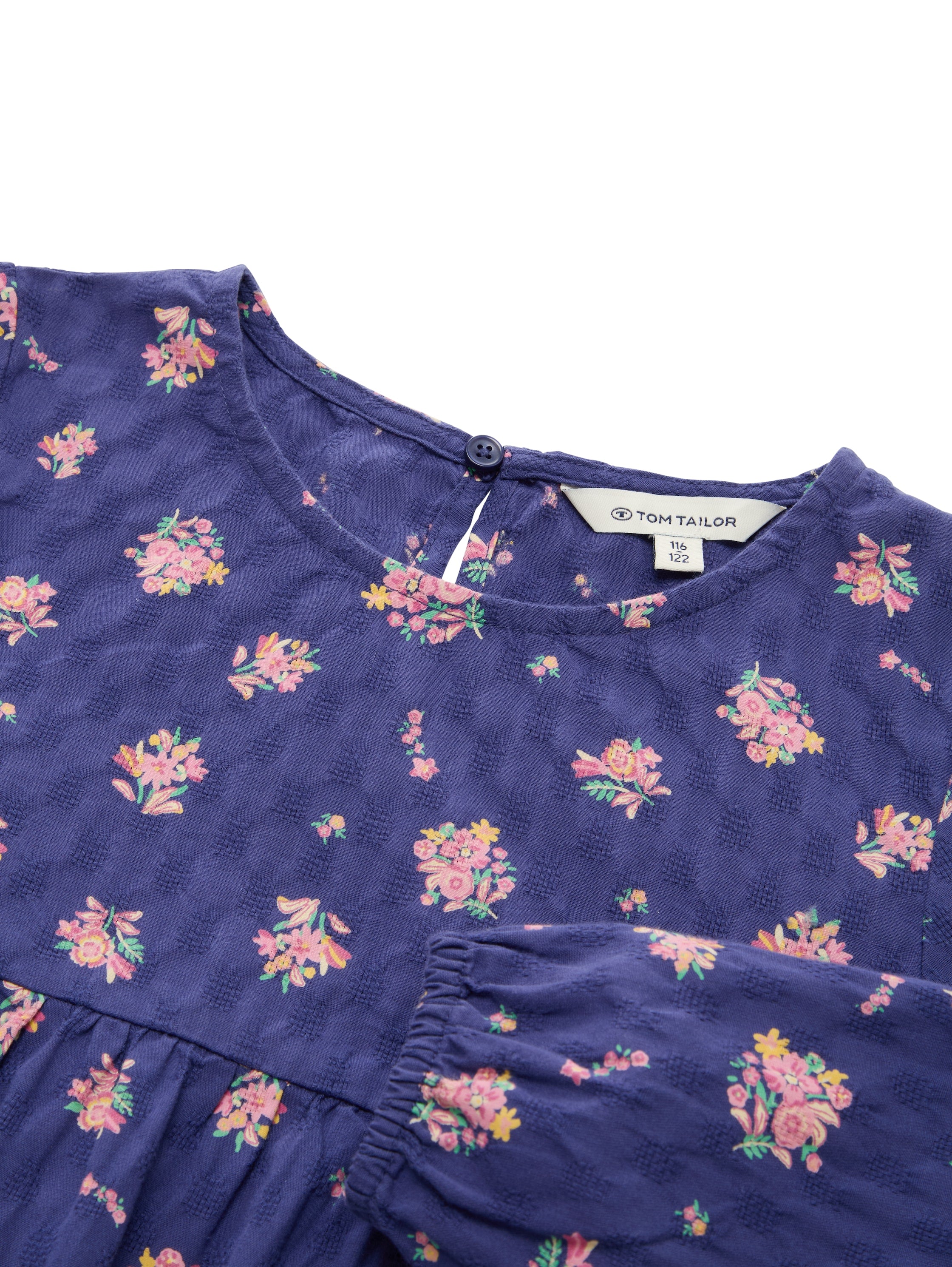 Tom Tailor Denim Kinder Kleid mit Blumen-Allover-Print und elastischem Ärmelsaum