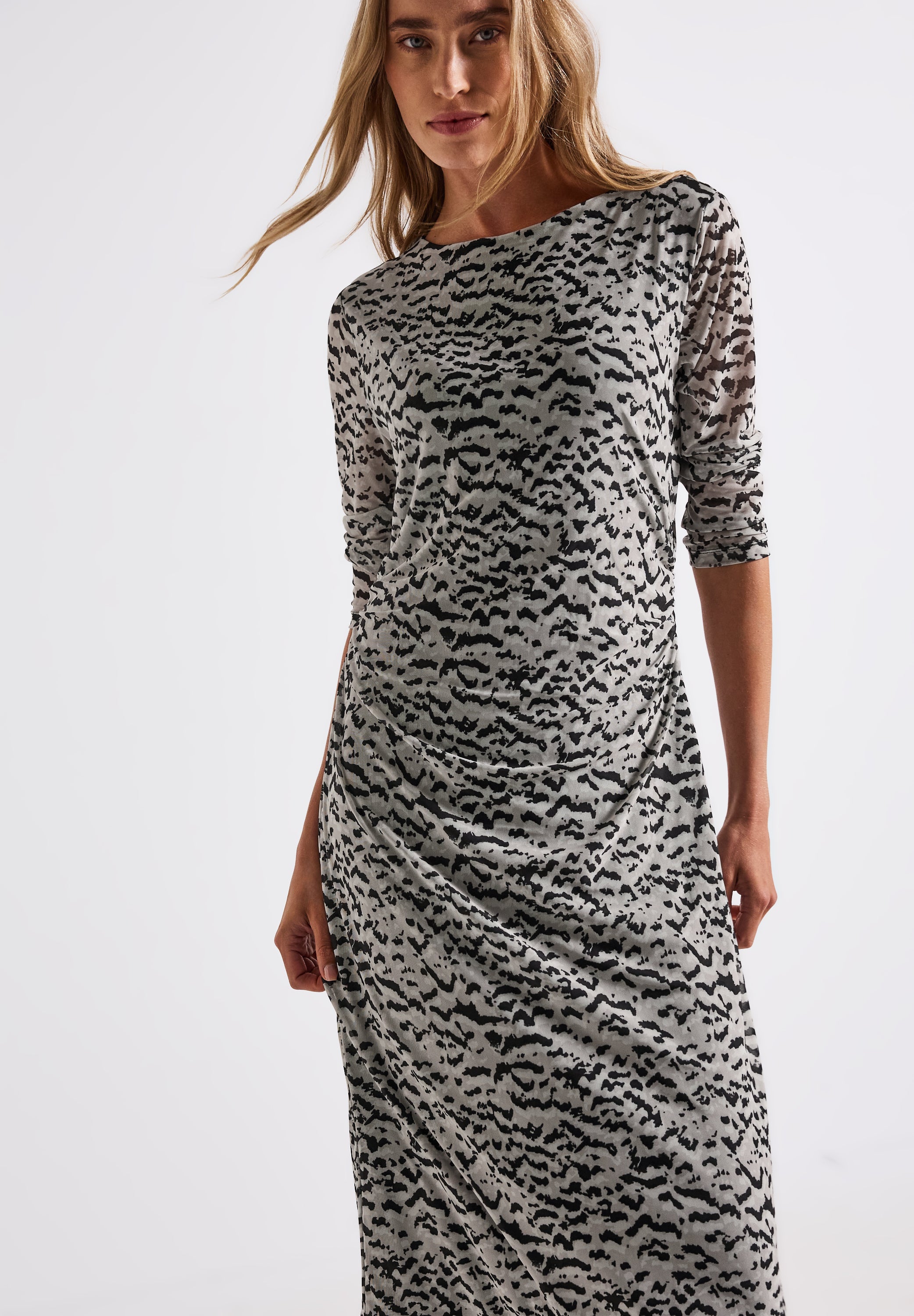 Street One Mesh-Kleid Damen Raffungen U-Boot-Ausschnitt