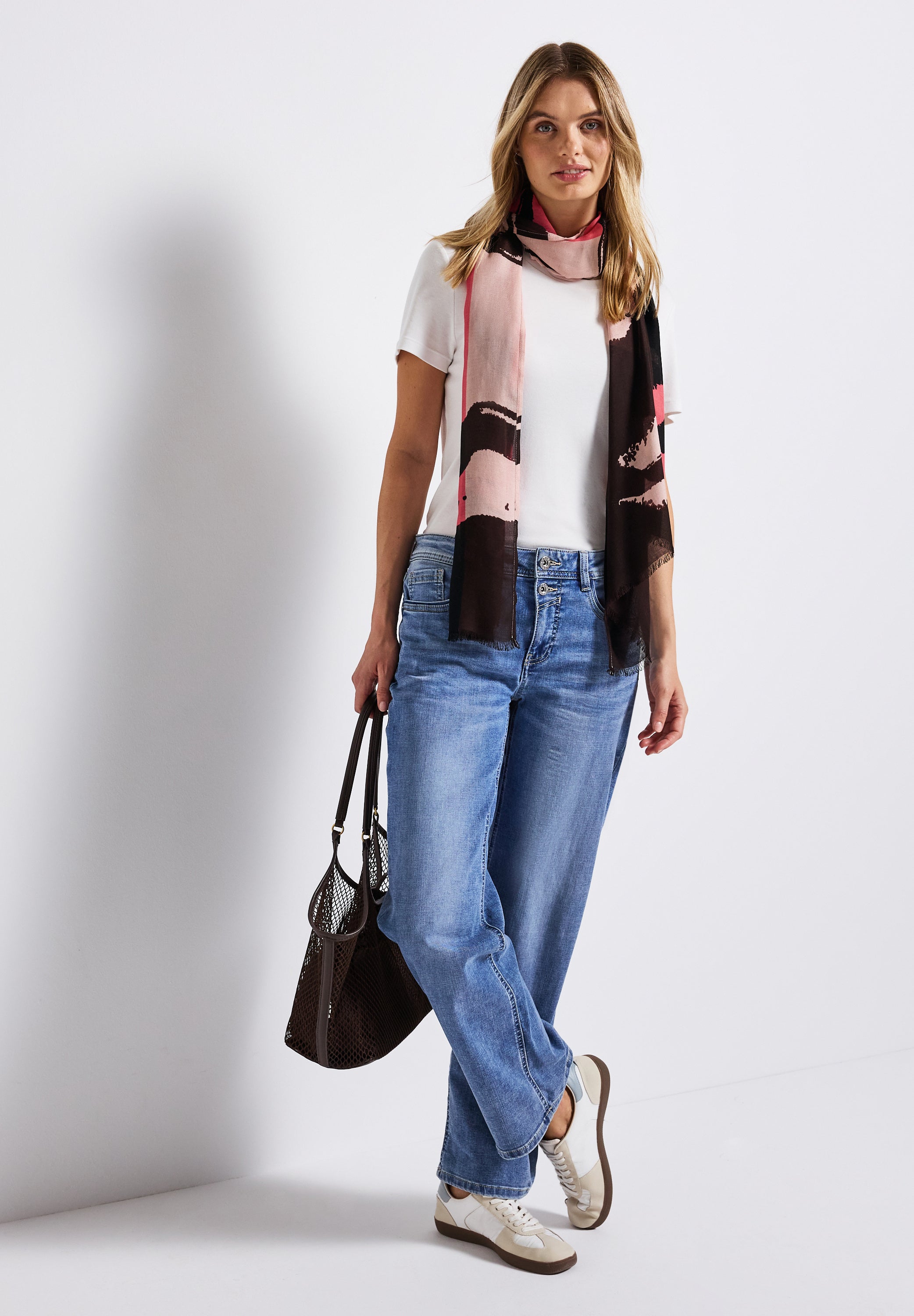 Street One langer Schal Damen mit grafischem Muster und Fransen