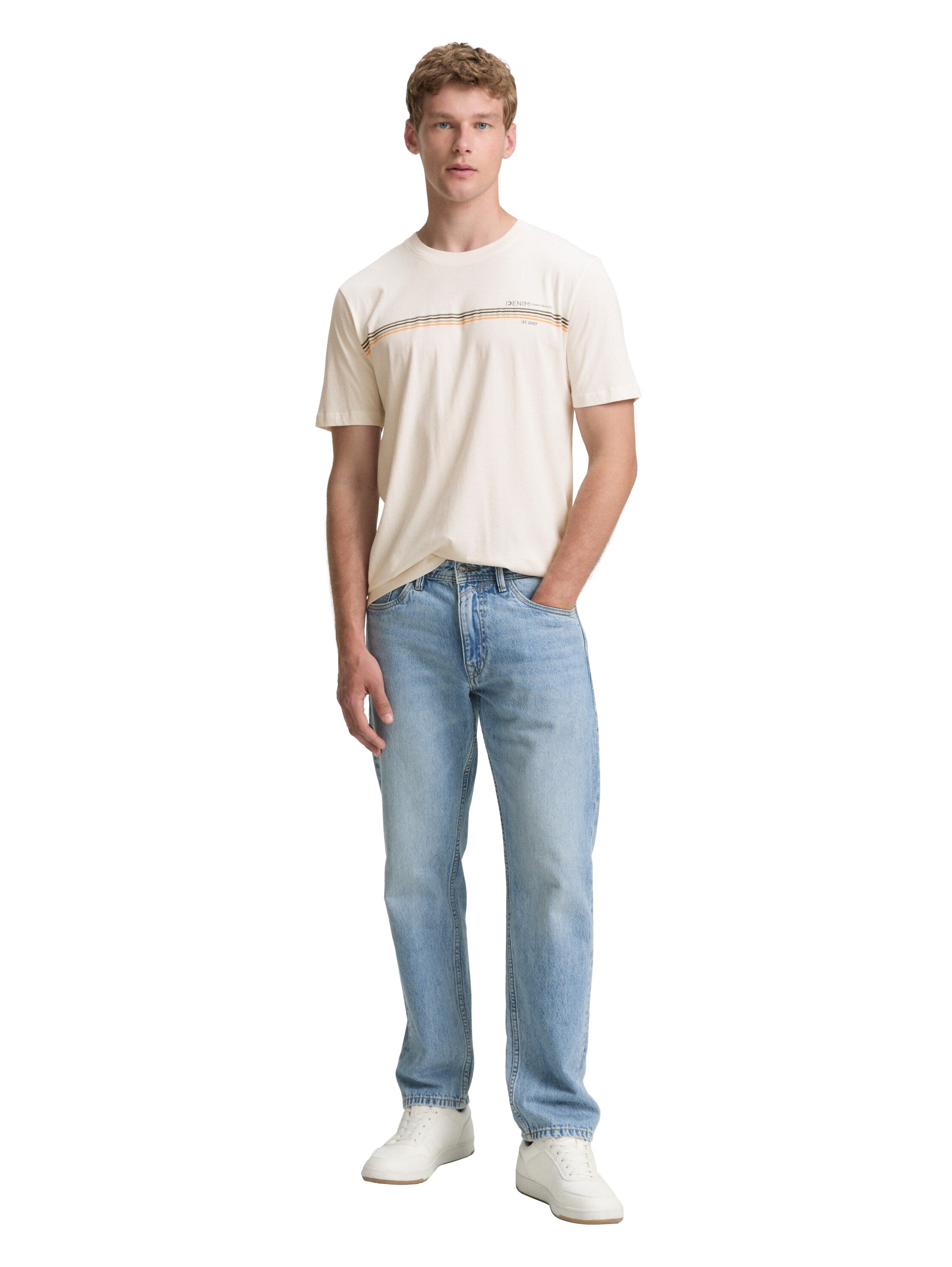 Tom Tailor Denim T-Shirt Erwachsene Männlich Gestreiftes Logo-Print